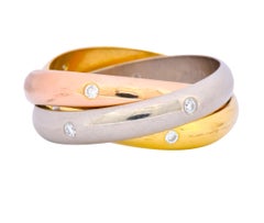 Cartier Diamond 18 Karat Tri-Gold Trinity Rolling Ring