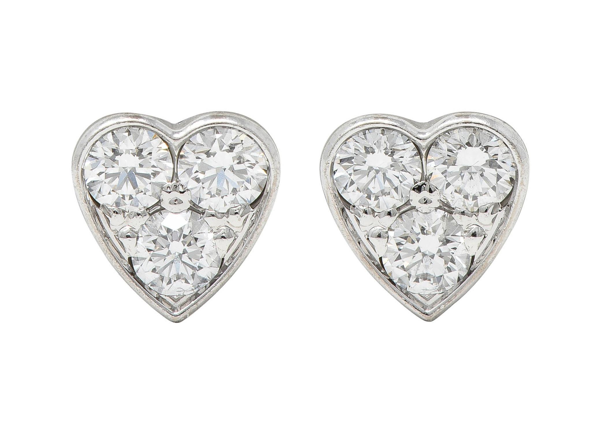 Pendientes Contemporáneos Corazón Amor Diamante Cartier Oro Blanco 18 Kilates 5
