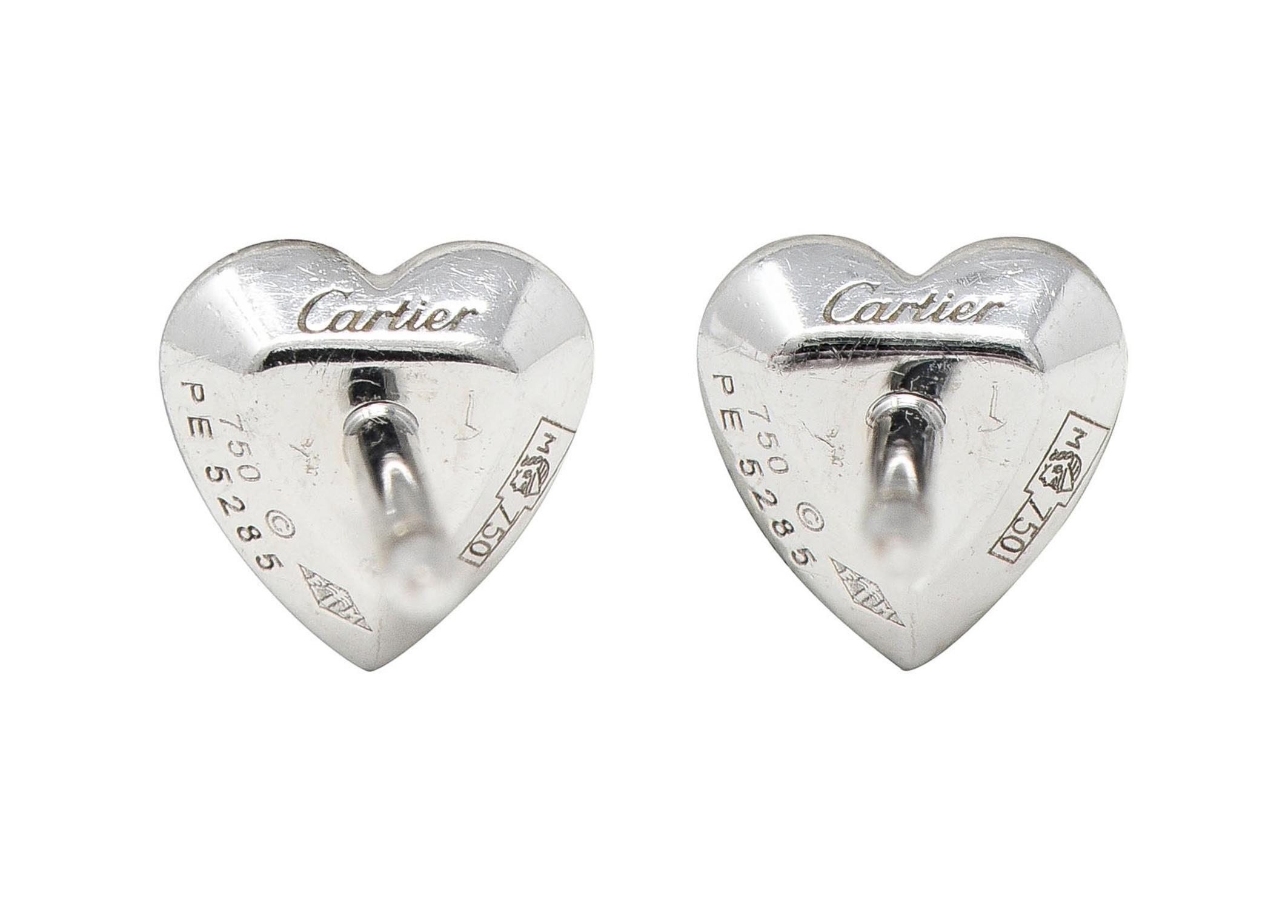 Cartier Diamond 18 Karat White Gold Contemporary Heart Love Stud Earrings In Excellent Condition For Sale In Philadelphia, PA
