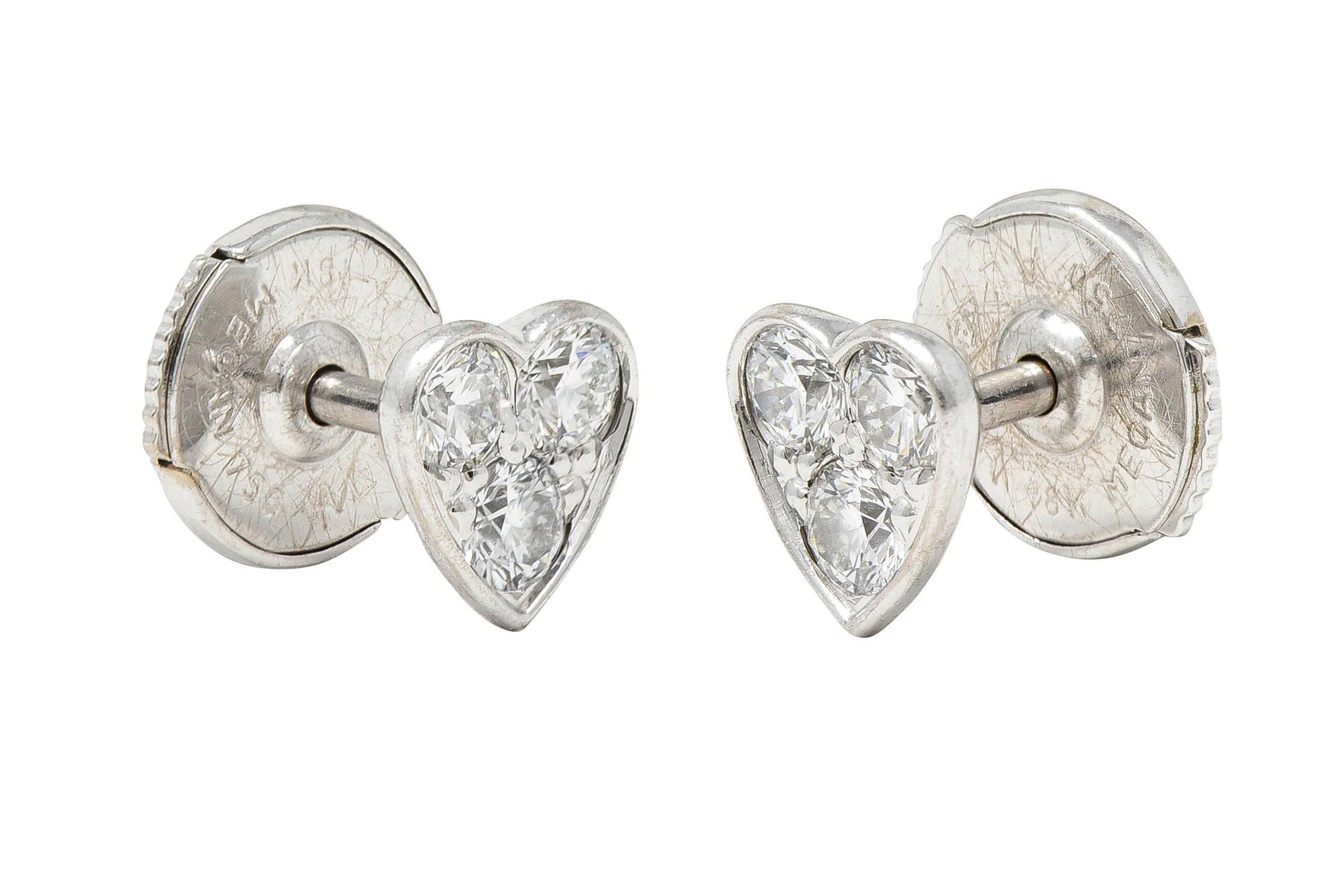Women's or Men's Cartier Diamond 18 Karat White Gold Contemporary Heart Love Stud Earrings For Sale