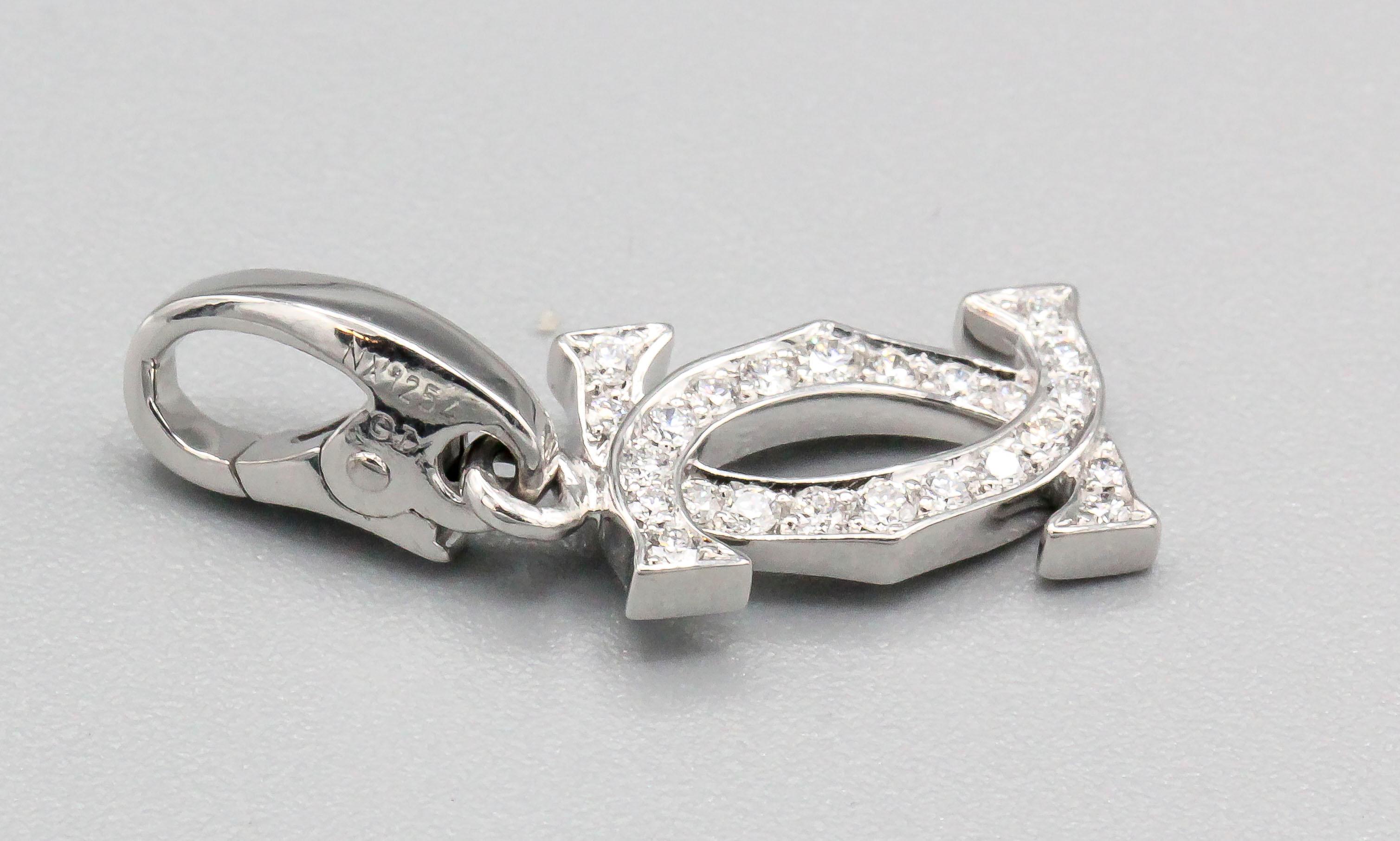 Cartier Diamond 18 Karat White Gold Double C-Logo Charm In Excellent Condition In New York, NY