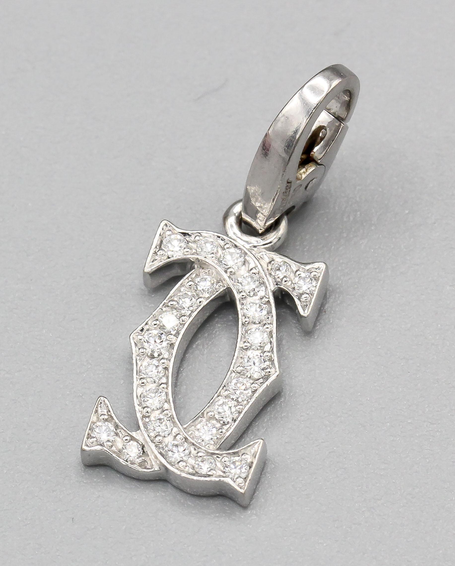 Brilliant Cut Cartier Diamond 18 Karat White Gold Double C-Logo Charm Pendant