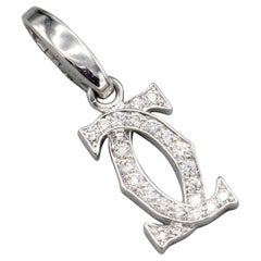 Cartier Diamond 18 Karat White Gold Double C-Logo Charm Pendant