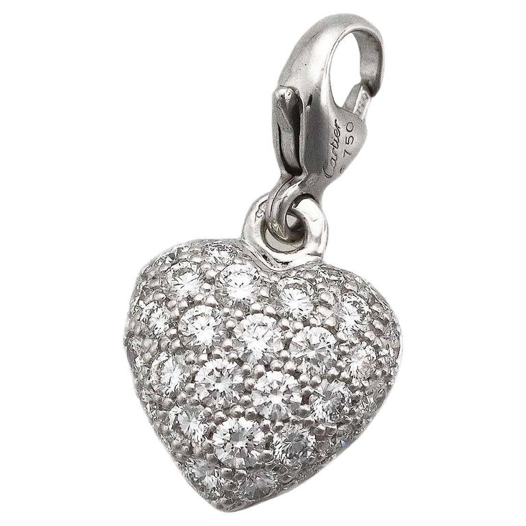 Cartier Diamond 18 Karat White Gold Heart Baby Charm For Sale