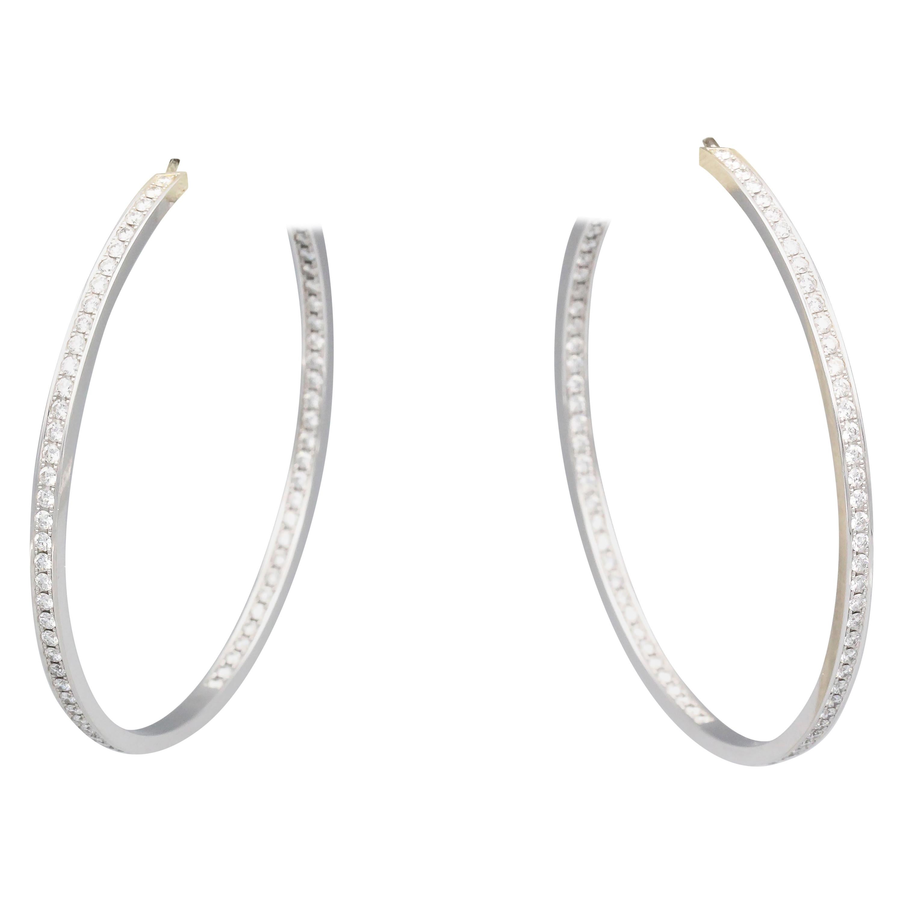 Cartier Diamond 18 Karat White Gold Large Hoop Earrings
