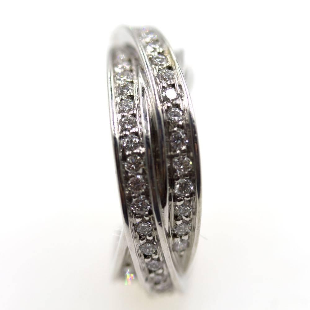 Round Cut Cartier Diamond 18 Karat White Gold Trinity Hoop Earrings