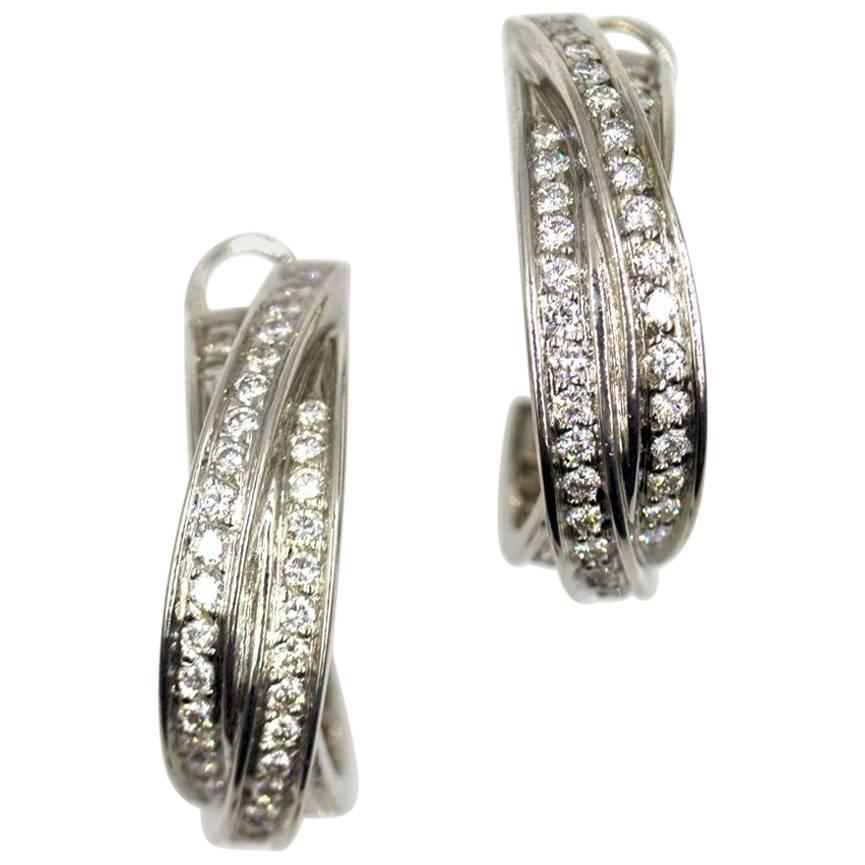 Cartier Diamond 18 Karat White Gold Trinity Hoop Earrings