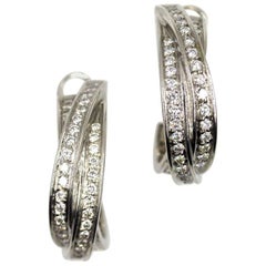 Retro Cartier Diamond 18 Karat White Gold Trinity Hoop Earrings