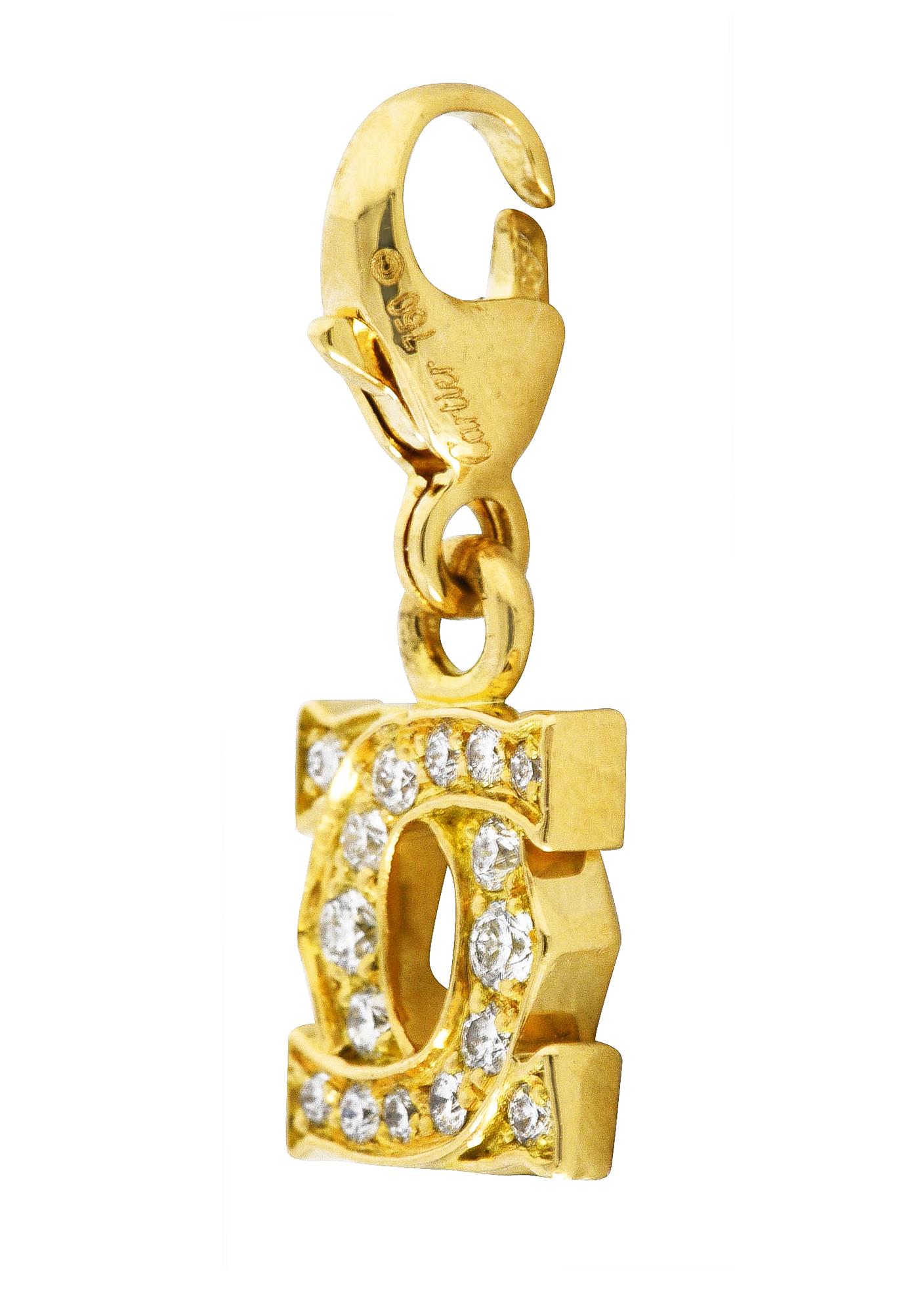 Contemporary Cartier Diamond 18 Karat Yellow Gold C De Cartier Initial Logo Charm