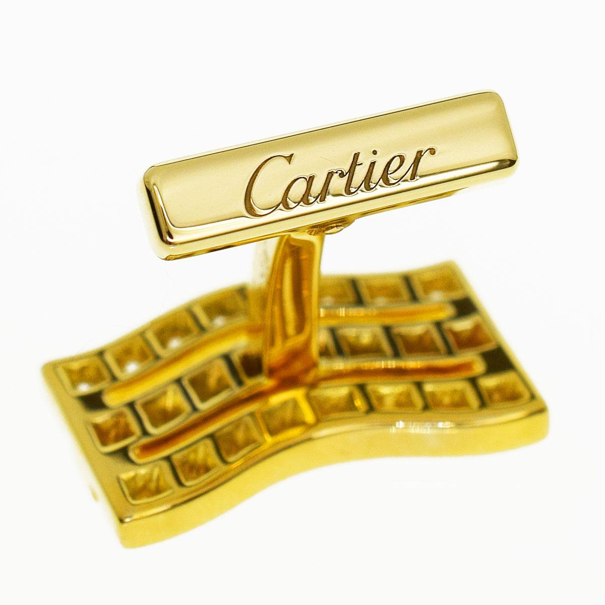 Cartier Boutons de manchette en or jaune 18 carats et diamants Bon état - En vente à Tokyo, JP