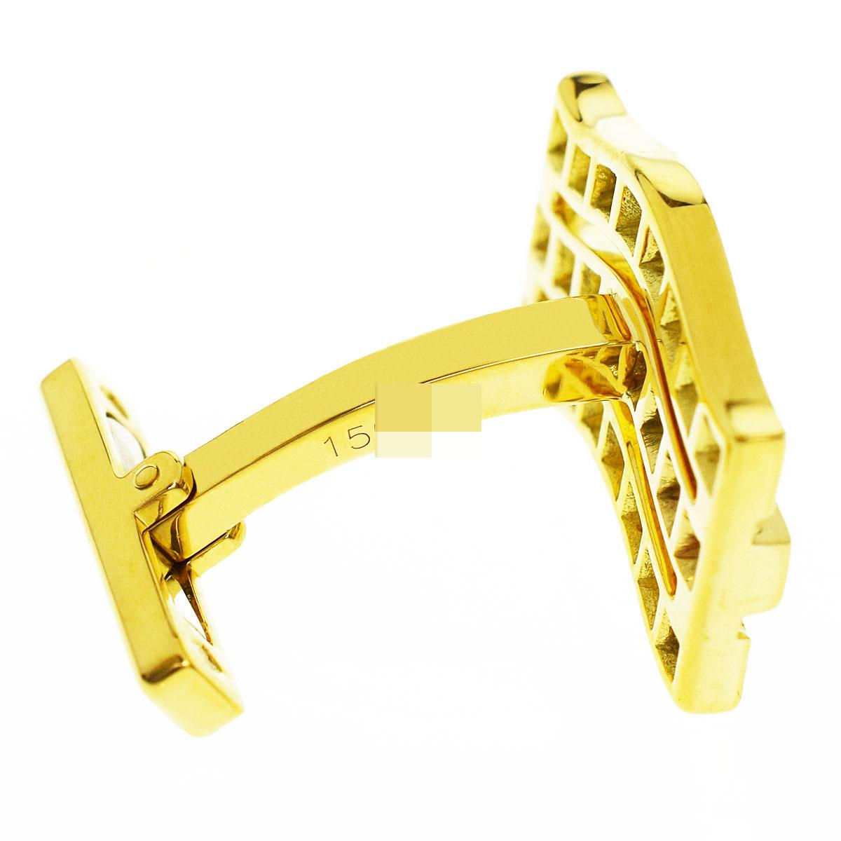 Round Cut Cartier Diamond 18 Karat Yellow Gold Cufflinks For Sale