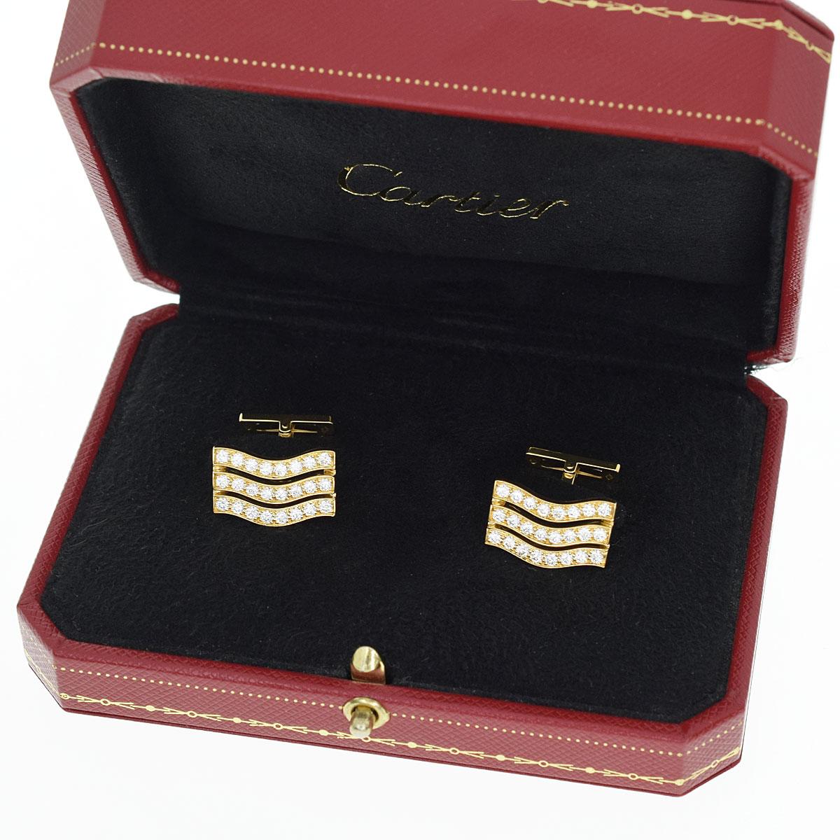 Cartier Diamond 18 Karat Yellow Gold Cufflinks For Sale 2