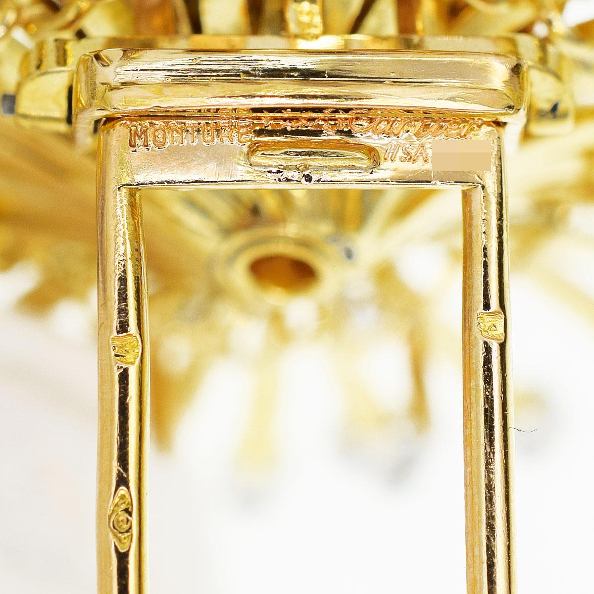 Cartier Diamond 18 Karat Yellow Gold Platinum Sunburst Clip Brooch In Good Condition In Tokyo, JP