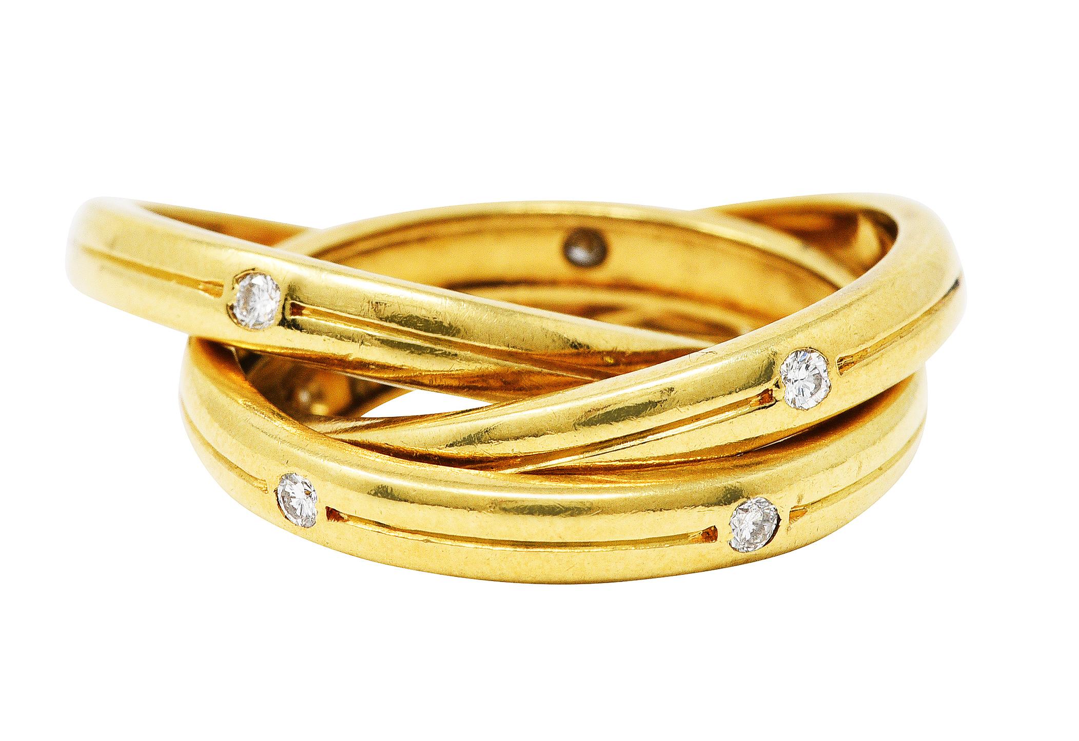 Cartier Diamond 18 Karat Yellow Gold Unisex Trinity Rolling Ring 4