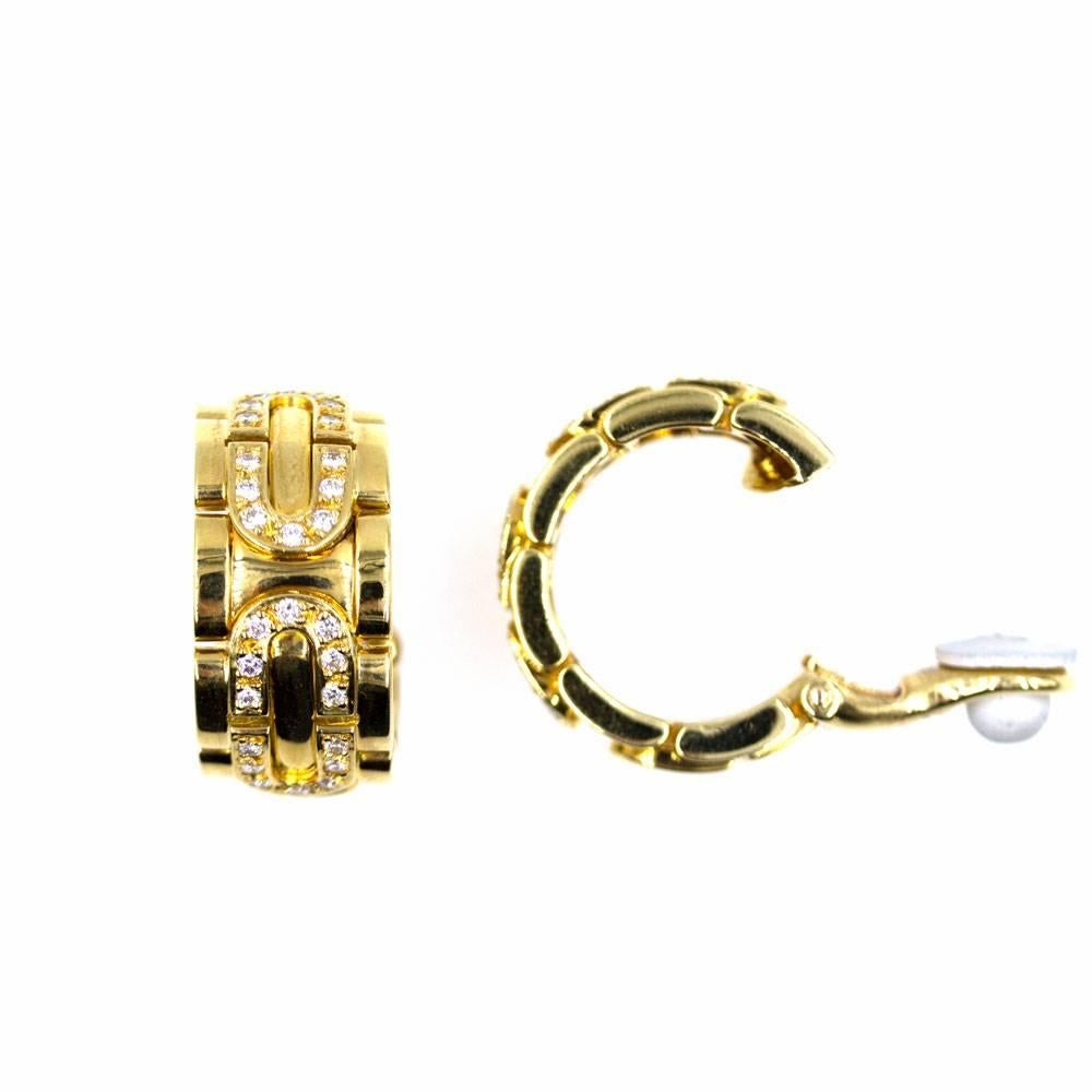 Modern Cartier Diamond 18 Karat Yellow Gold Wide Hoop Clip Earrings