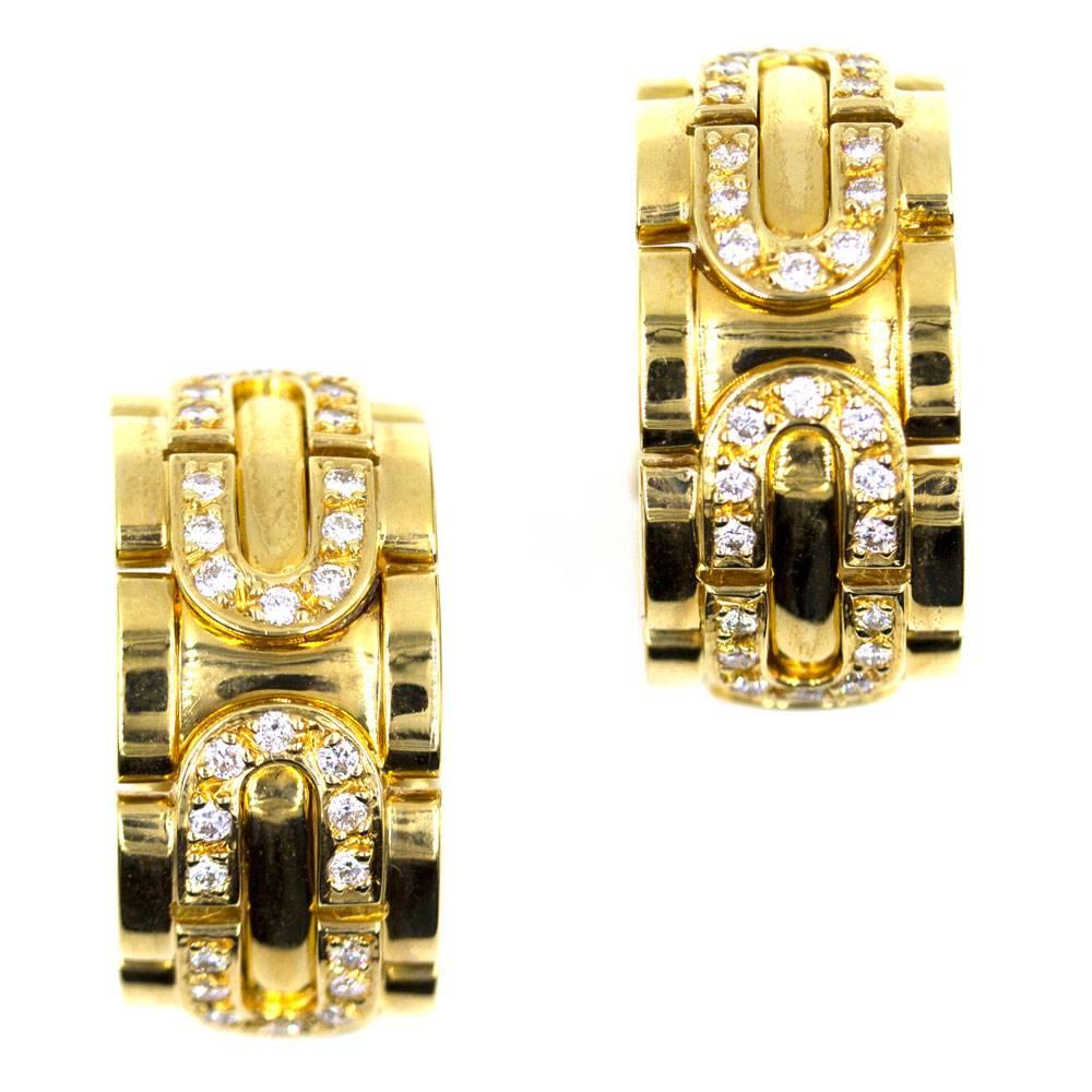 Cartier Diamond 18 Karat Yellow Gold Wide Hoop Clip Earrings