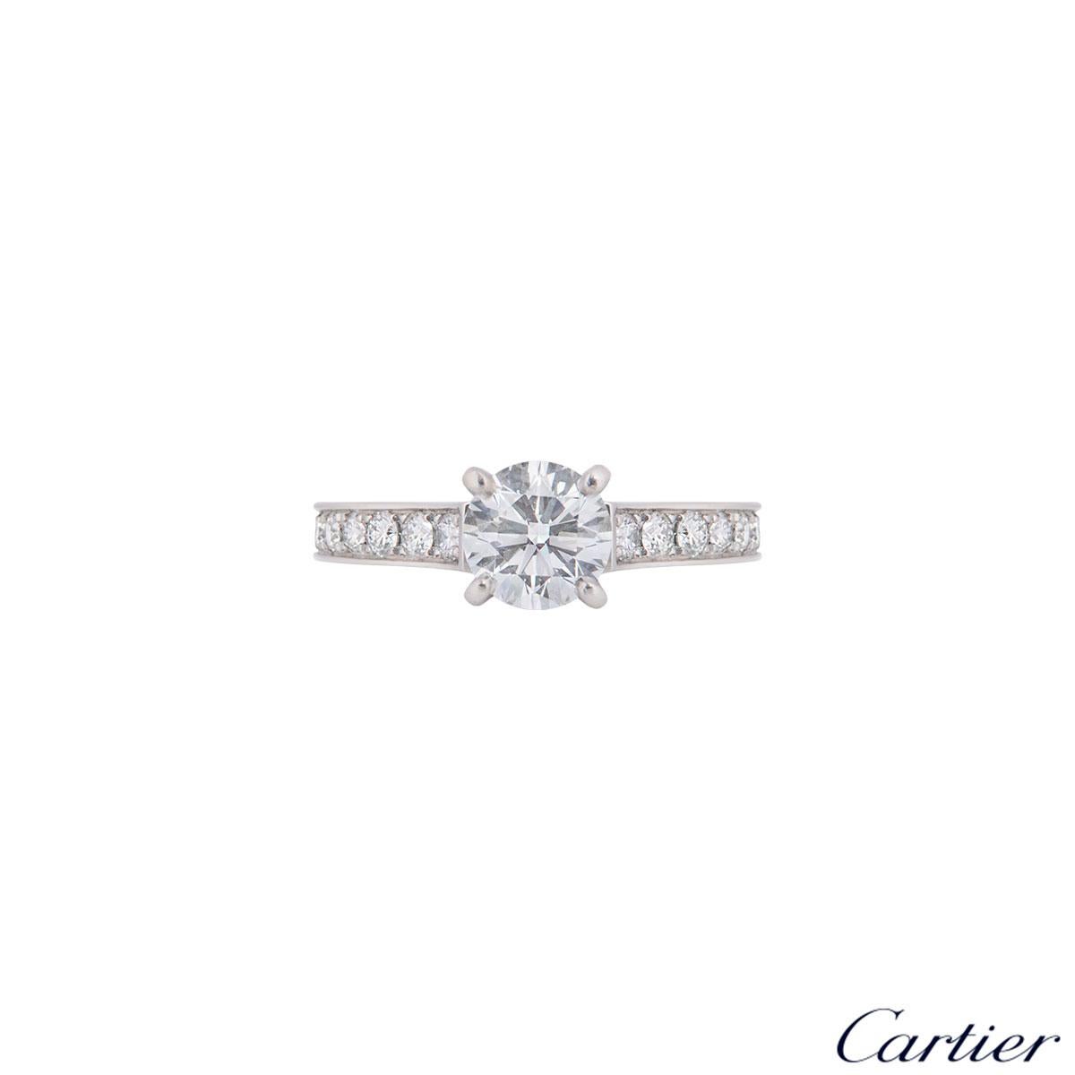 Round Cut Cartier Diamond 1895 Solitaire Engagement Ring 0.90 Carat E/VS2