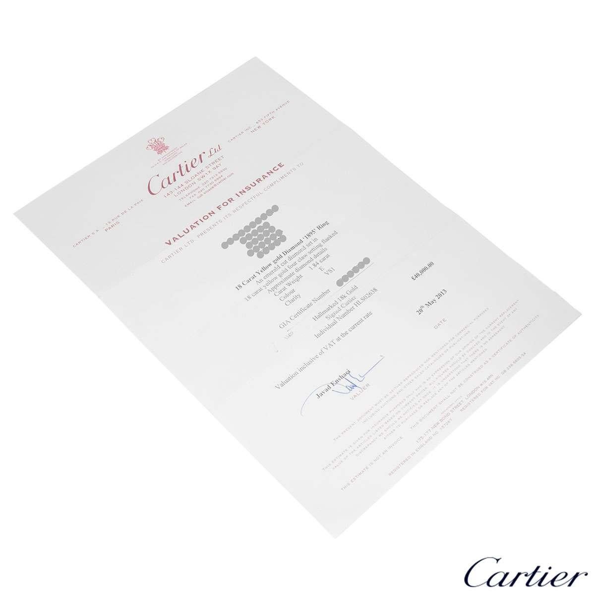 Women's Cartier Diamond 1895 Solitaire Engagement Ring 1.84 Carat