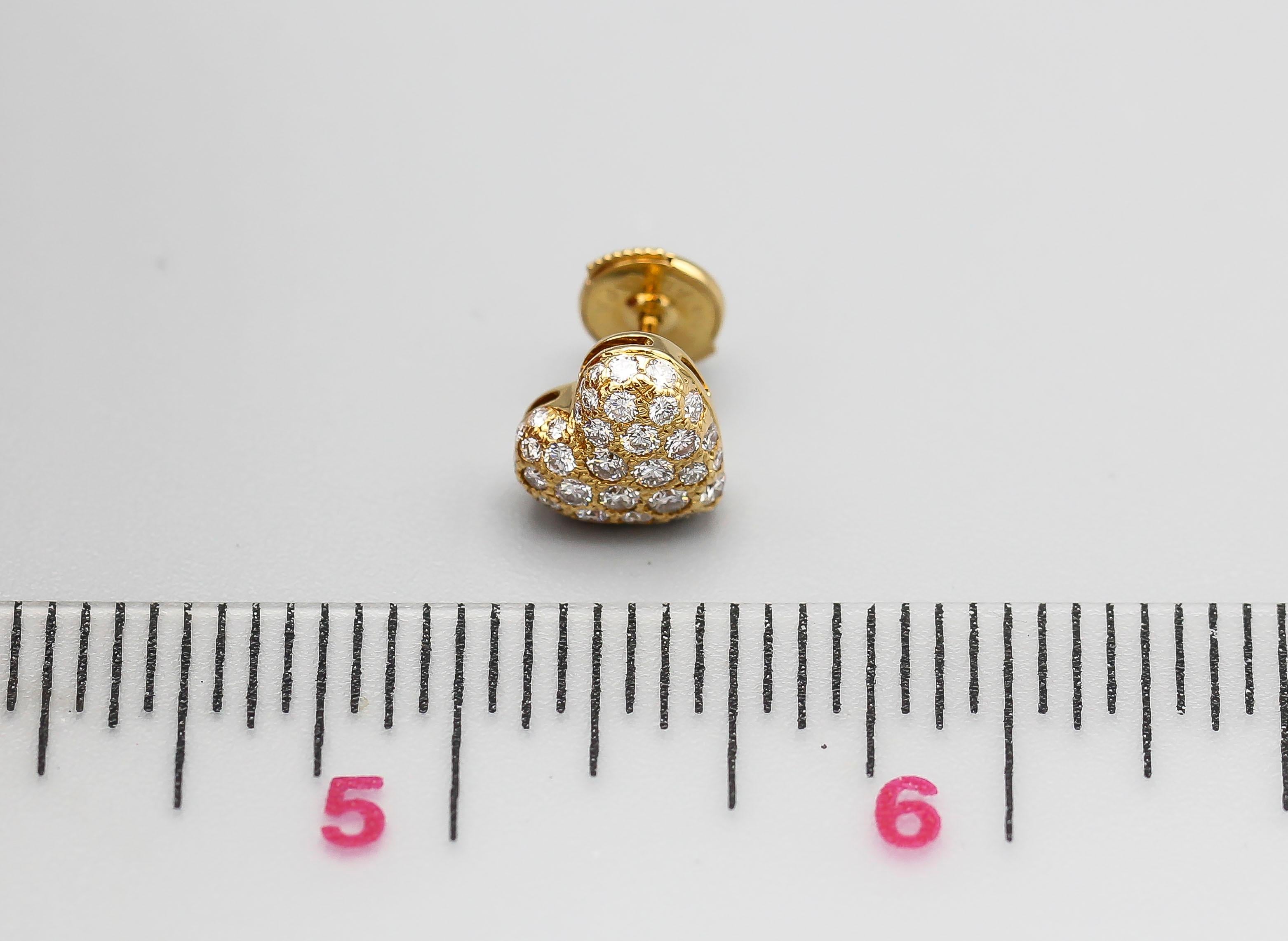 Contemporary Cartier Diamond 18 Karat Gold Heart Shaped Stud Earrings