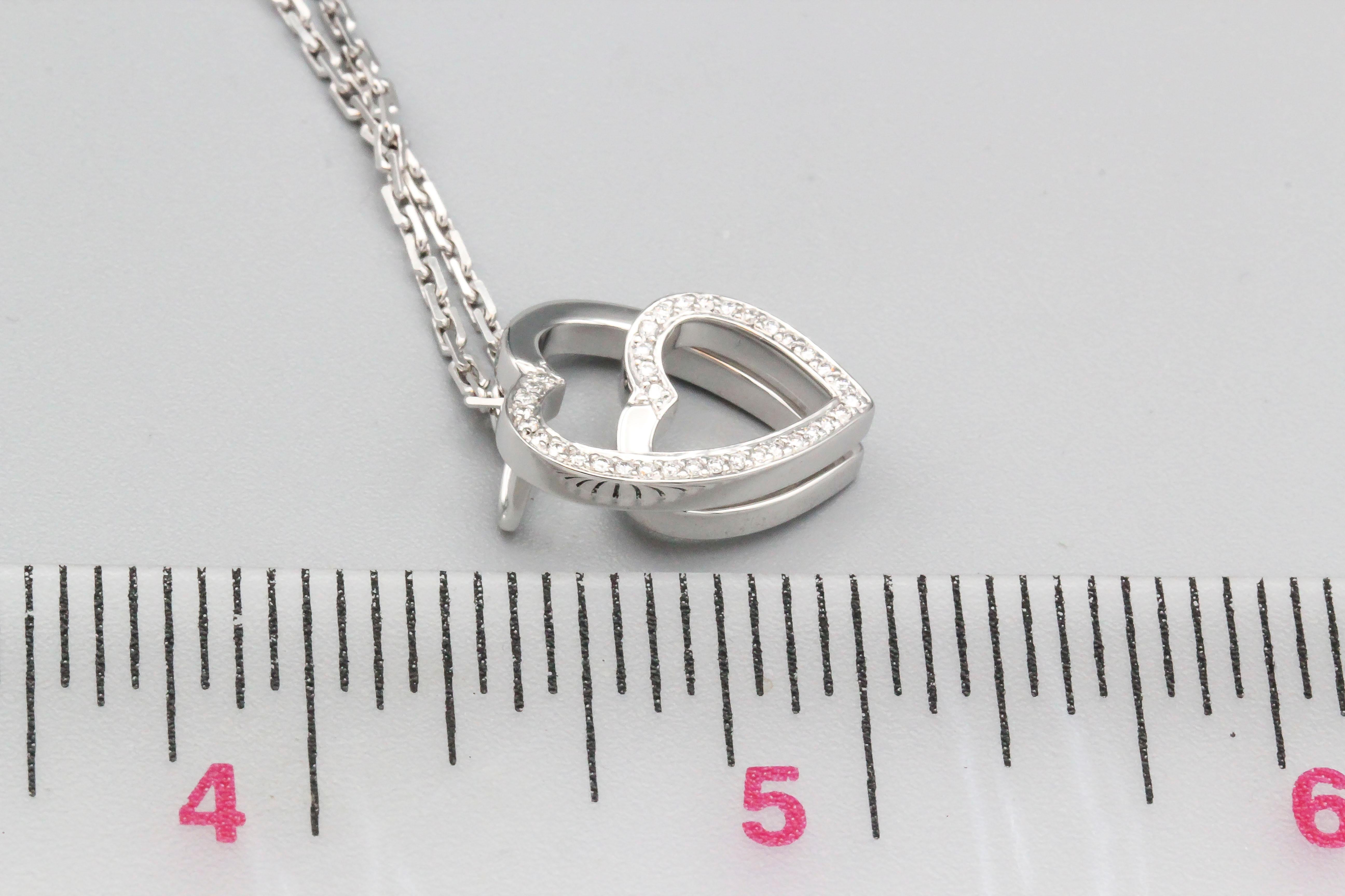Contemporary Cartier Diamond 18k Gold Heart Within a Heart Pendant Necklace