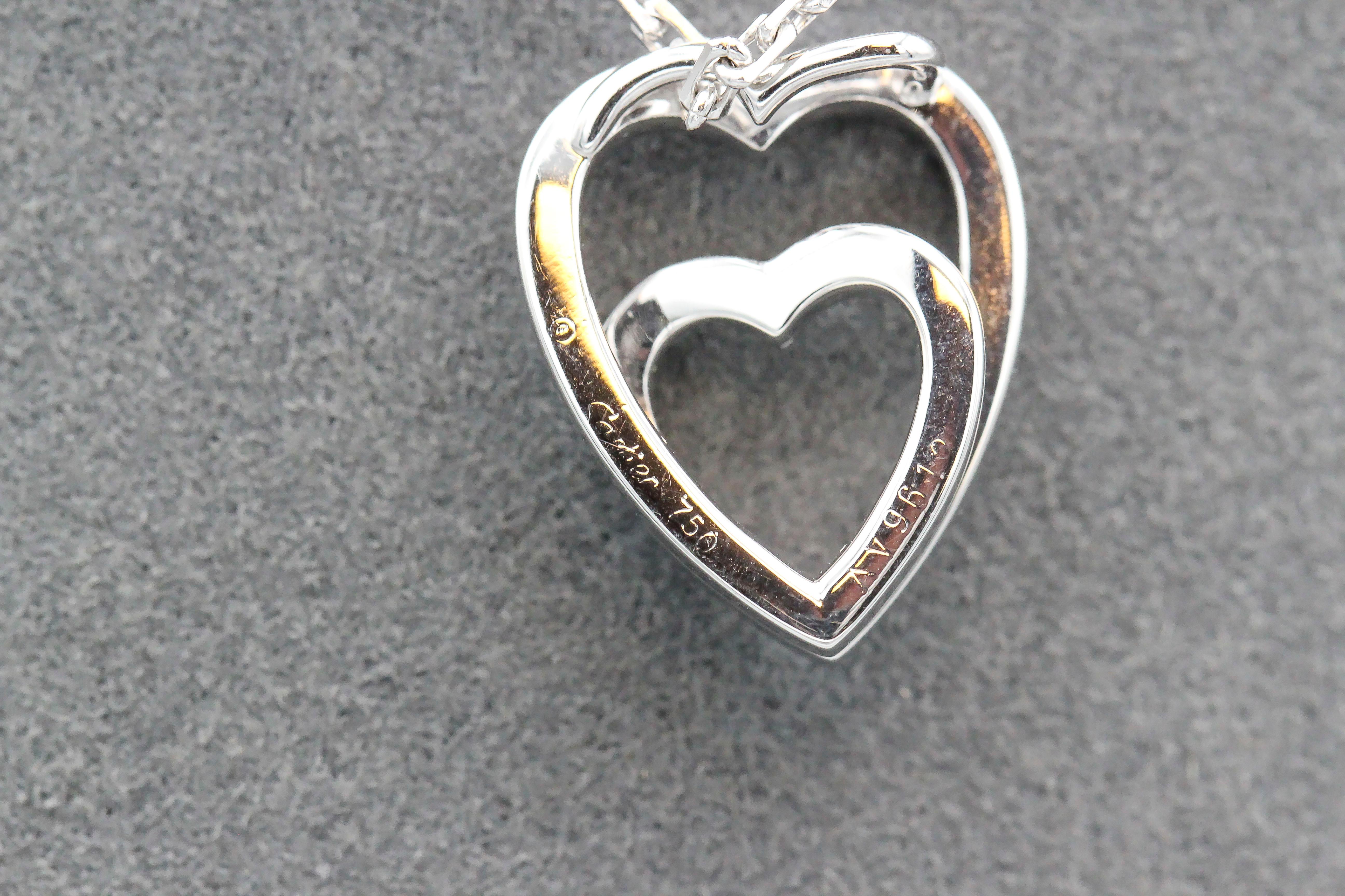 Cartier Diamond 18k Gold Heart Within a Heart Pendant Necklace In Excellent Condition In New York, NY