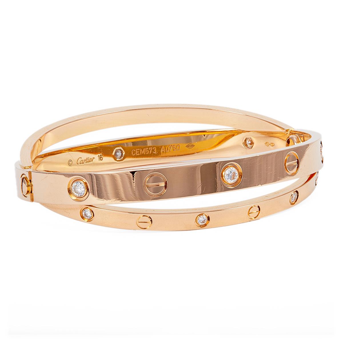 Women's or Men's Cartier Diamond 18k Rose Gold Love Bracelet
