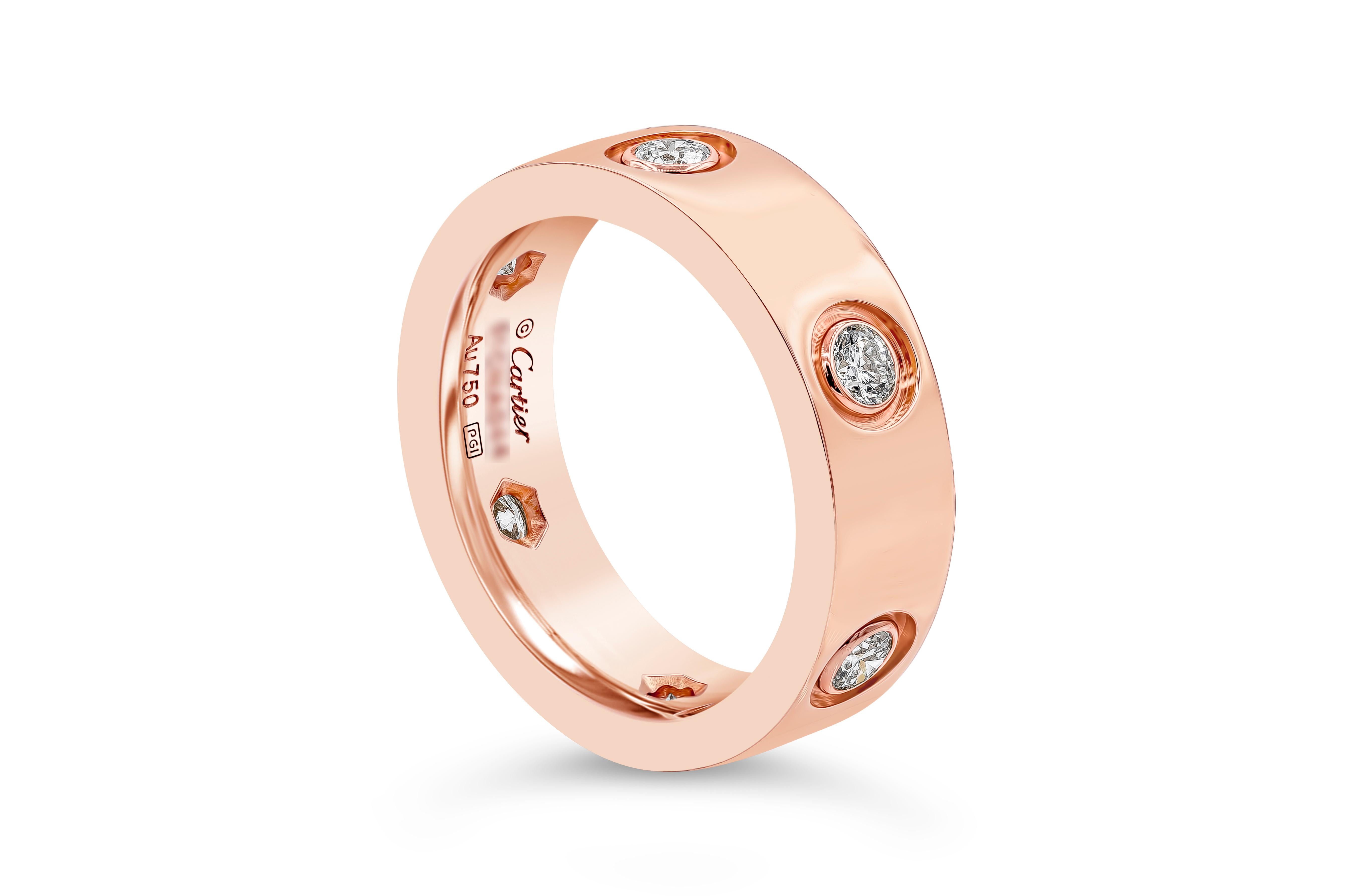 Round Cut Cartier Diamond 18 Karat Rose Gold Love Ring