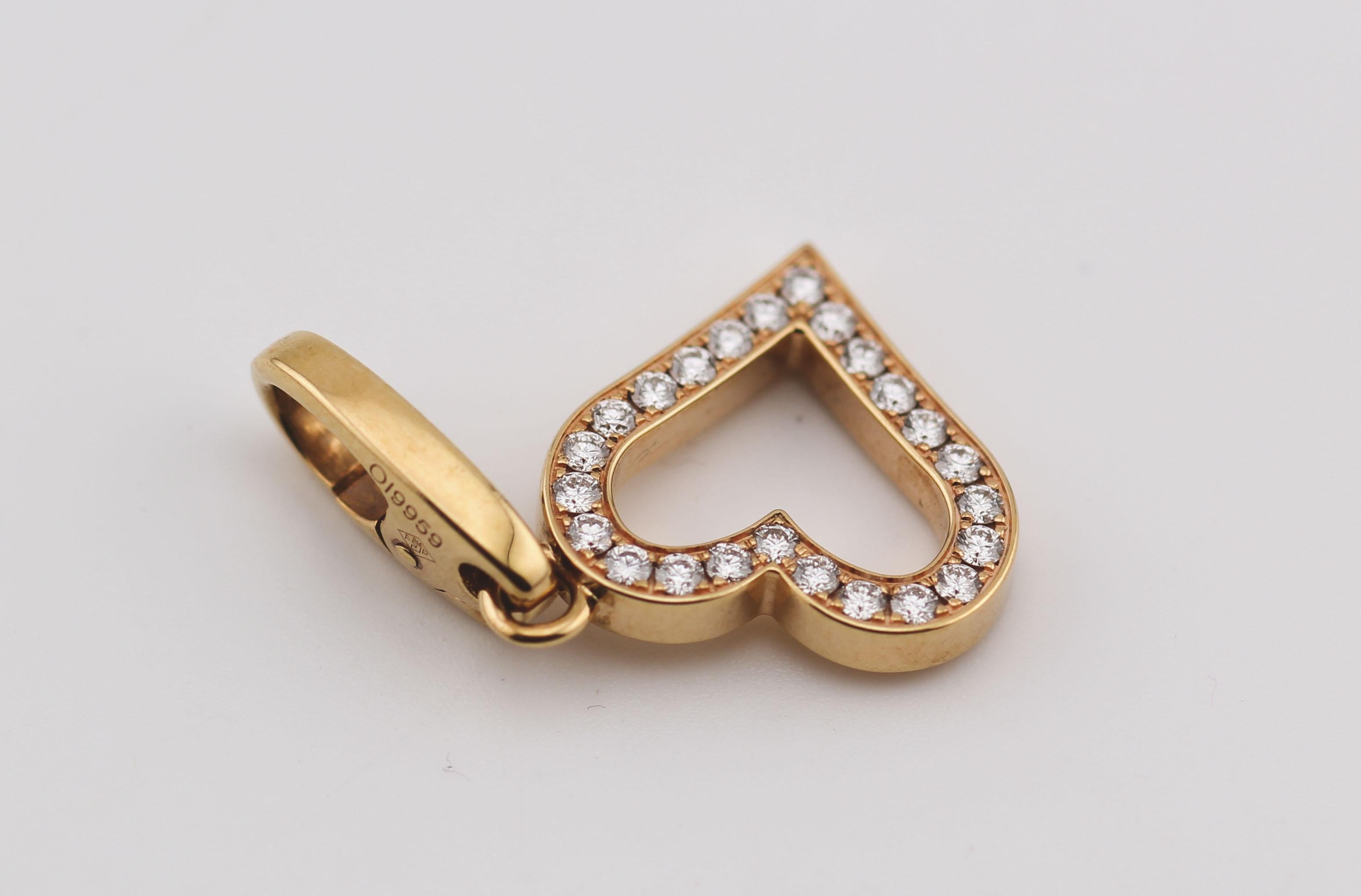 Brilliant Cut Cartier Diamond 18K Rose Gold Open Heart Charm Pendant For Sale