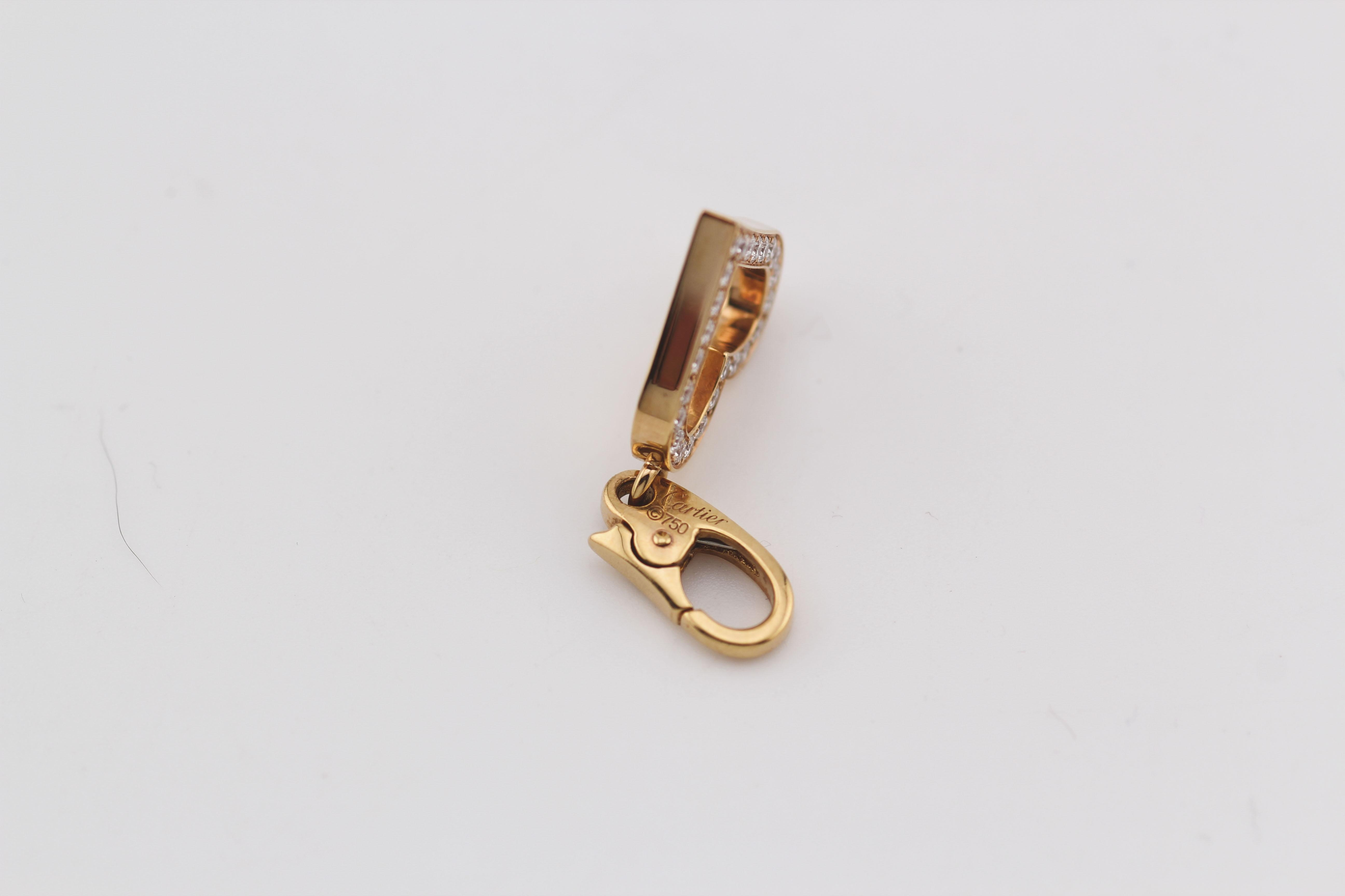 Cartier Diamond 18K Rose Gold Open Heart Charm Pendant In Good Condition For Sale In Simpsonville, SC