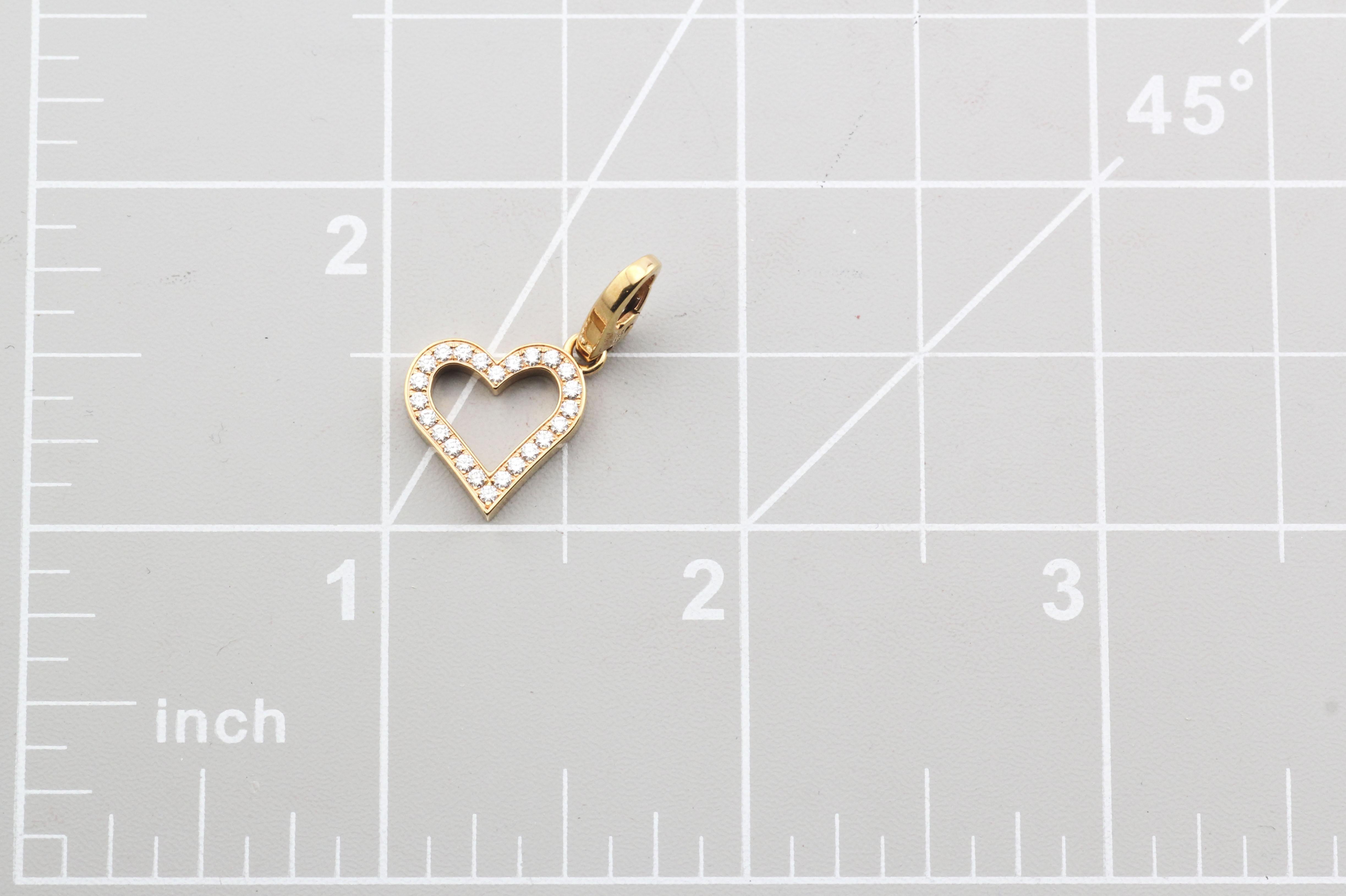Cartier Diamond 18K Rose Gold Open Heart Charm Pendant For Sale 2