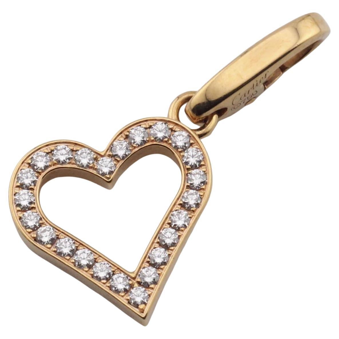 Cartier Diamond 18K Rose Gold Open Heart Charm Pendant