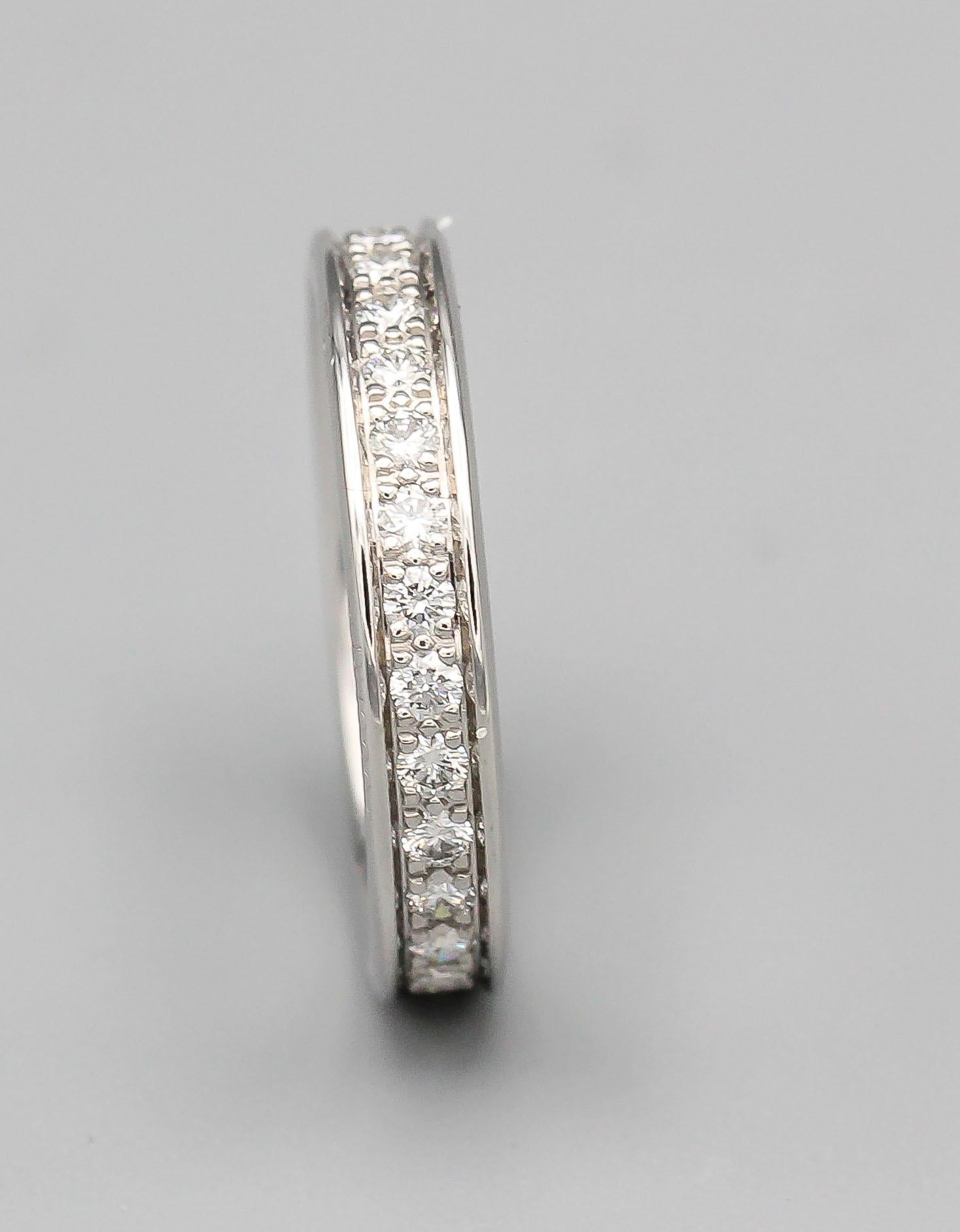 Round Cut Cartier Diamond 18k White Gold Band Ring