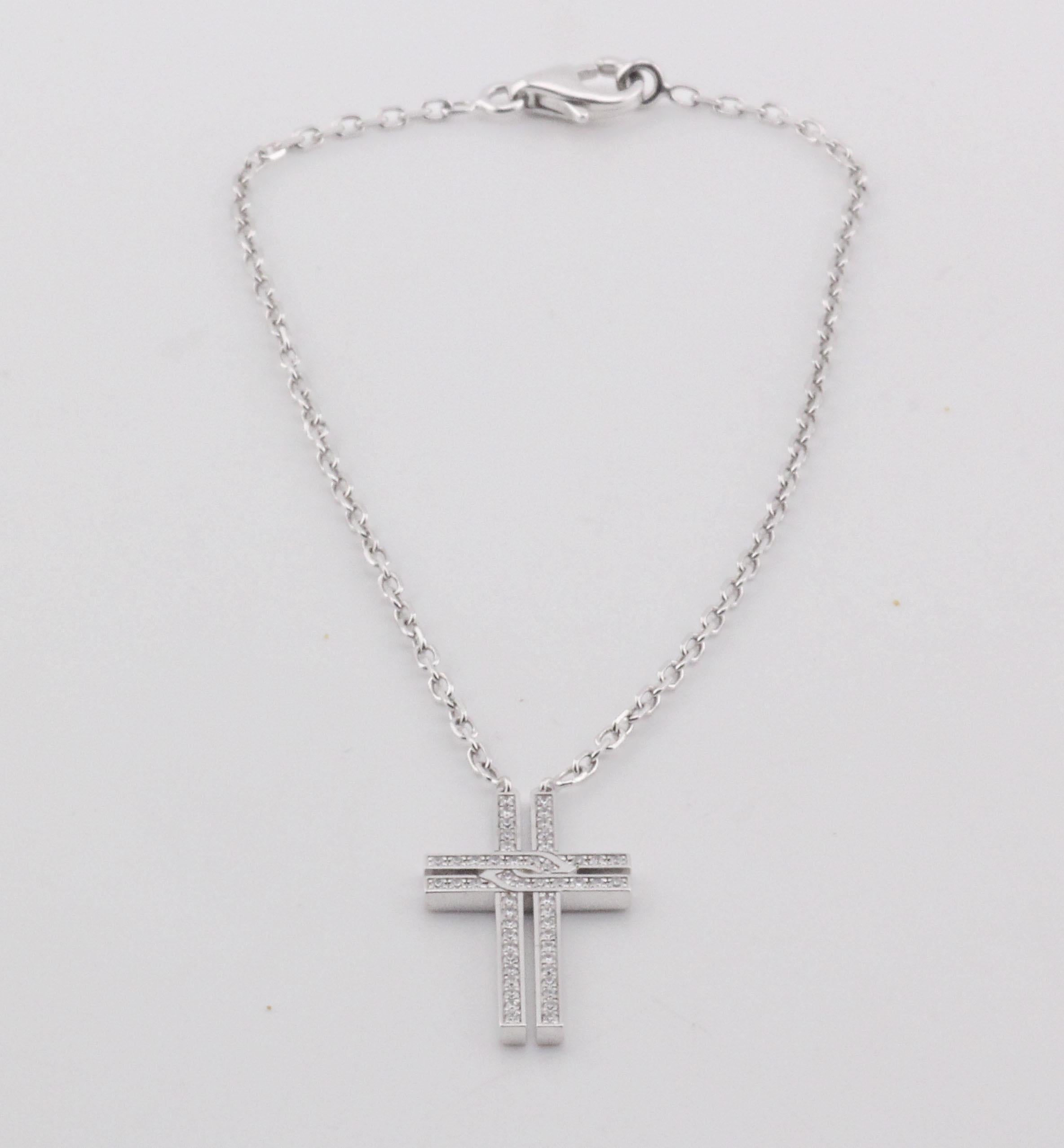 Cartier Diamant 18K Weißgold Kreuz Armband w / Cert (Brillantschliff) im Angebot