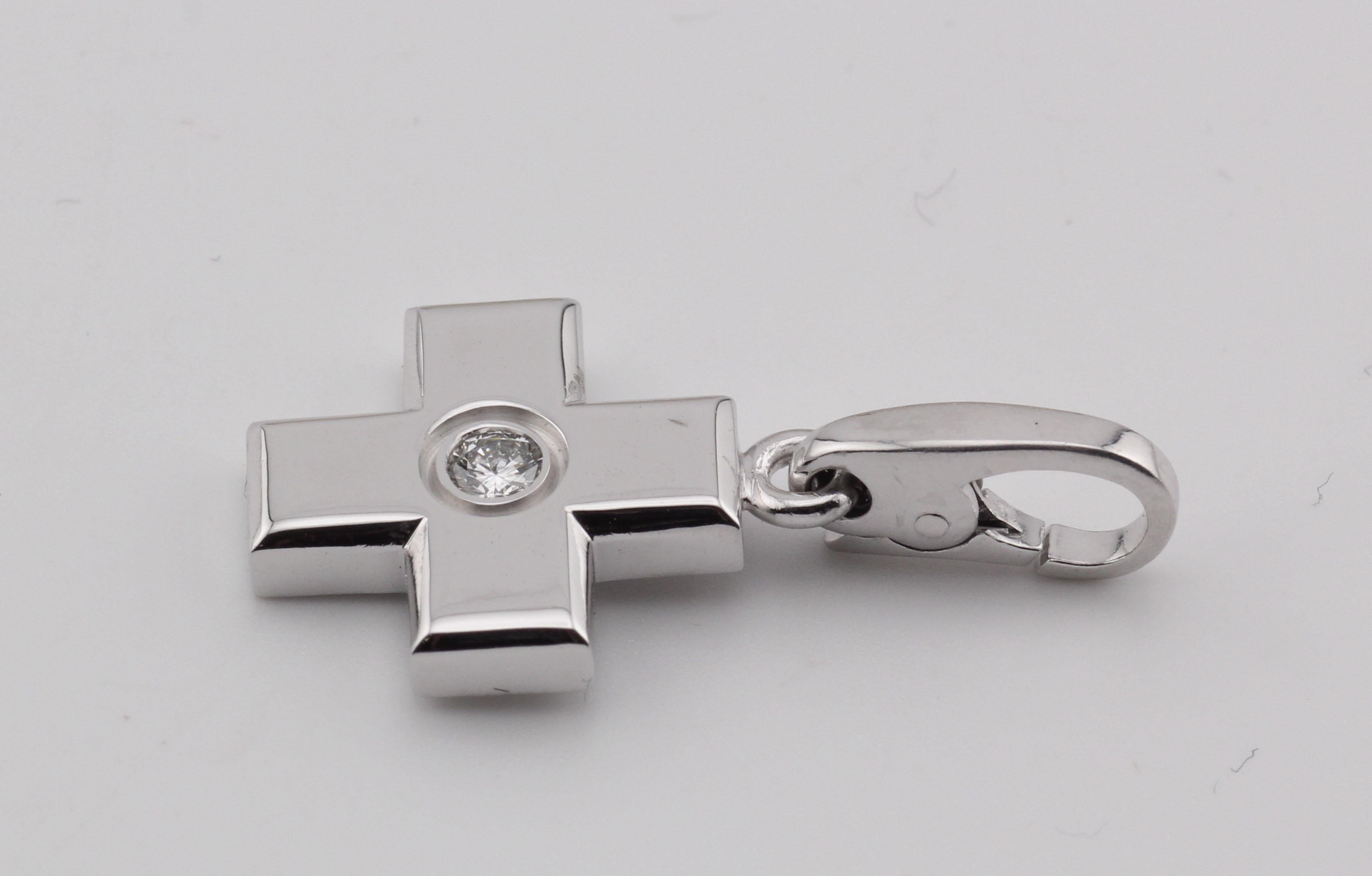 Cartier Diamond 18k White Gold Cross Charm Pendant In Good Condition In Simpsonville, SC