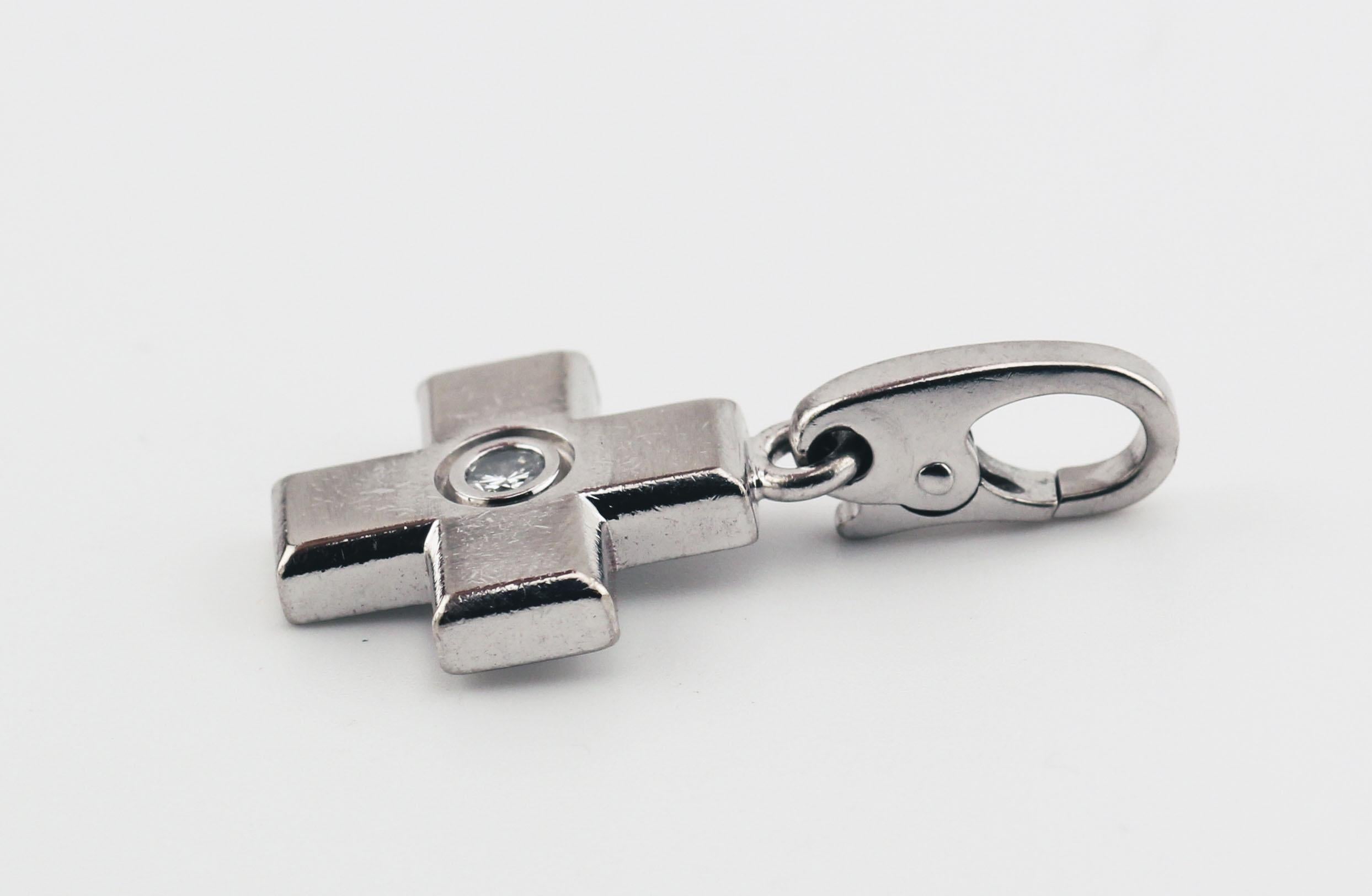 Women's or Men's Cartier Diamond 18k White Gold Cross Charm Pendant