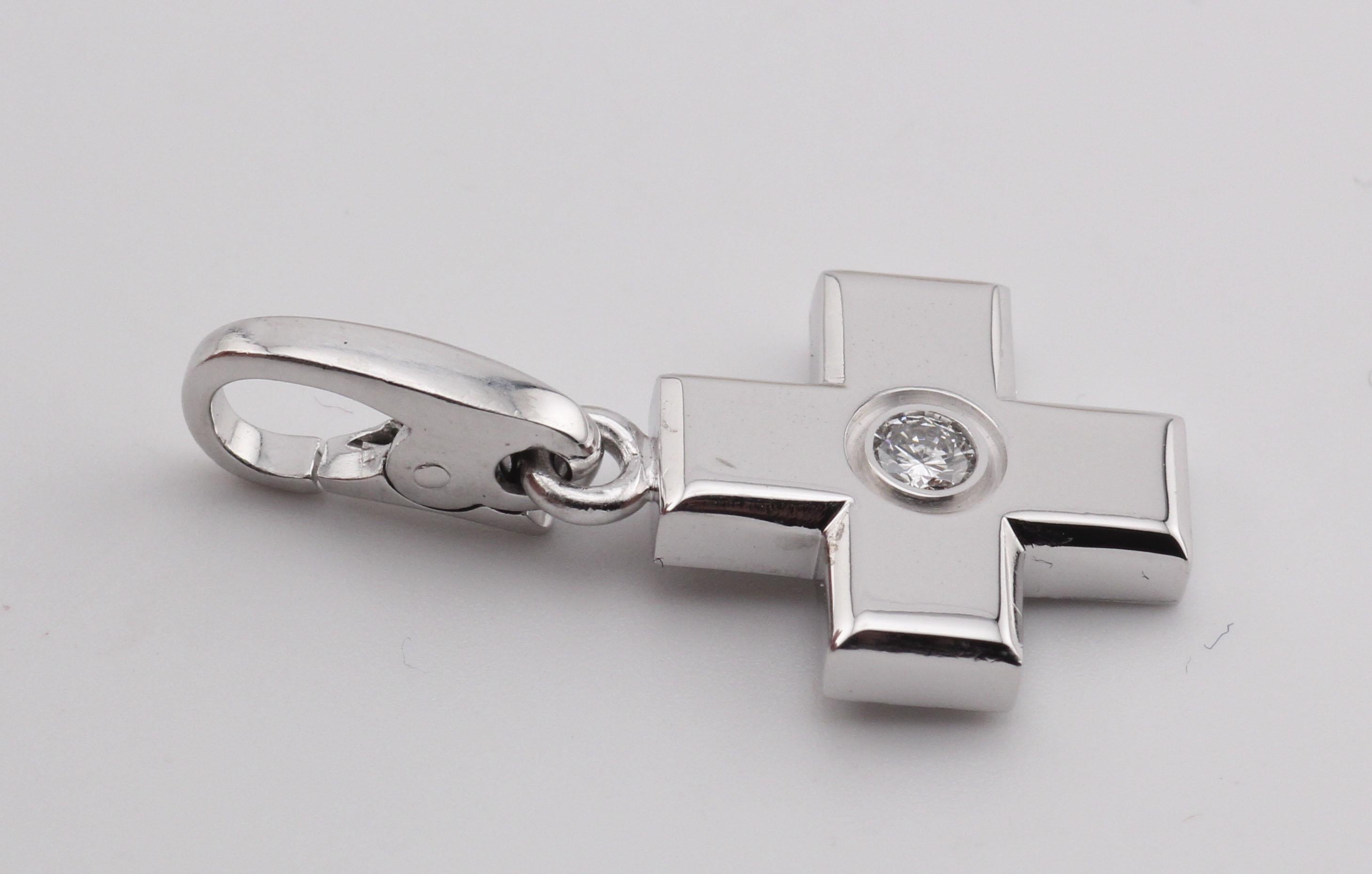 Women's or Men's Cartier Diamond 18k White Gold Cross Charm Pendant