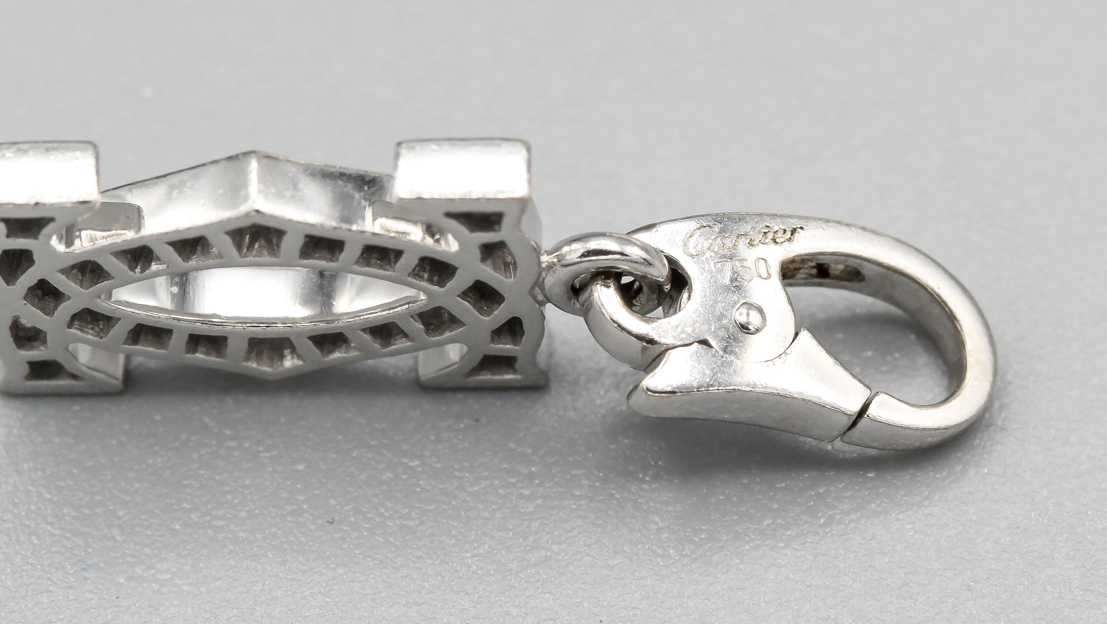 Cartier Diamond 18K White Gold Double C-Logo Charm Pendant In Good Condition For Sale In Simpsonville, SC