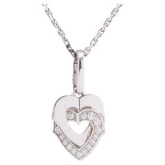 Cartier Diamond 18K White Gold Double Heart Logo Charm Necklace