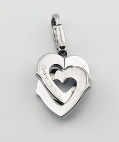 Cartier Diamond 18K White Gold Double Heart Logo Charm Pendant