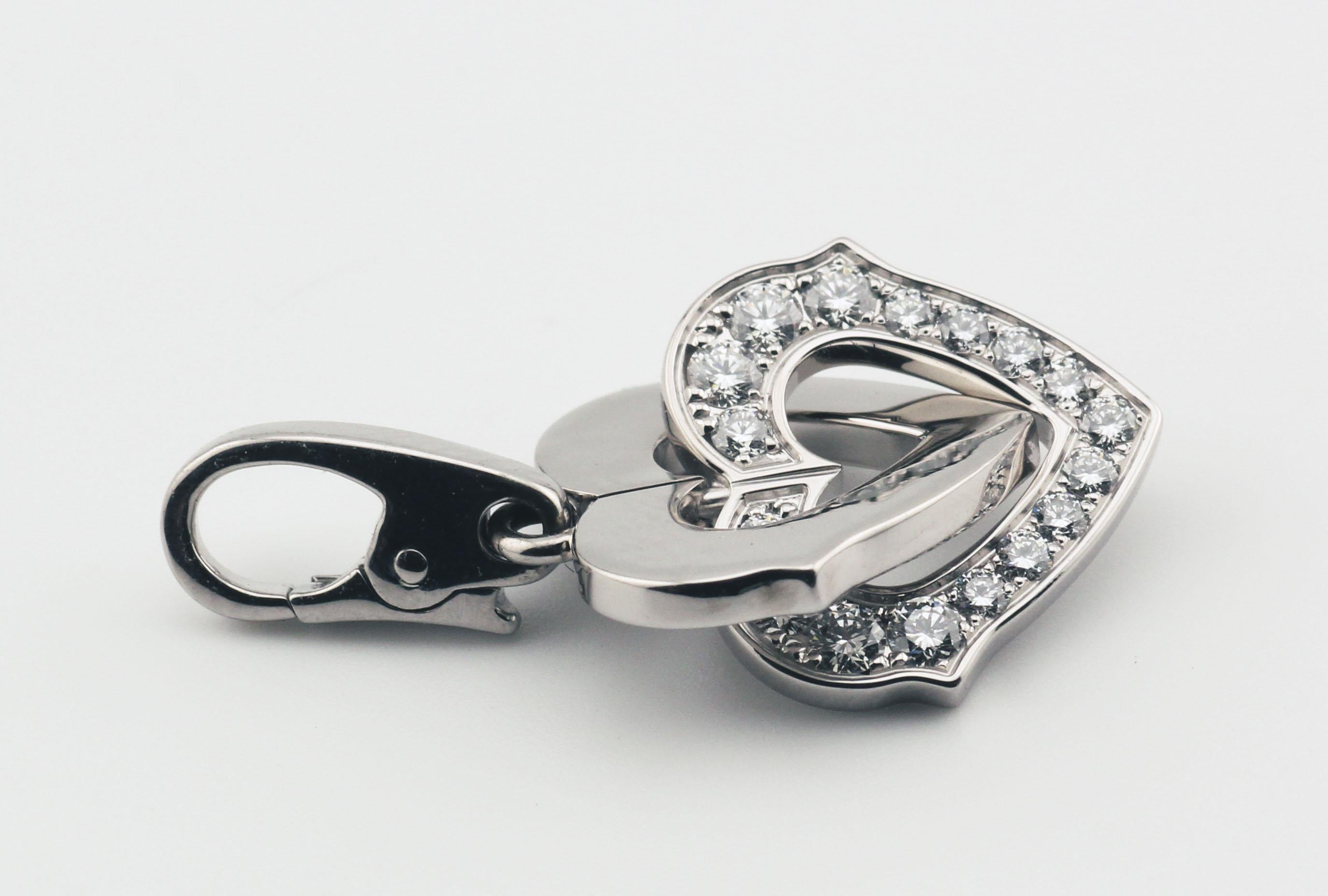 Cartier Diamond 18K White Gold Double Heart Logo Charm Pendant In Good Condition For Sale In Simpsonville, SC