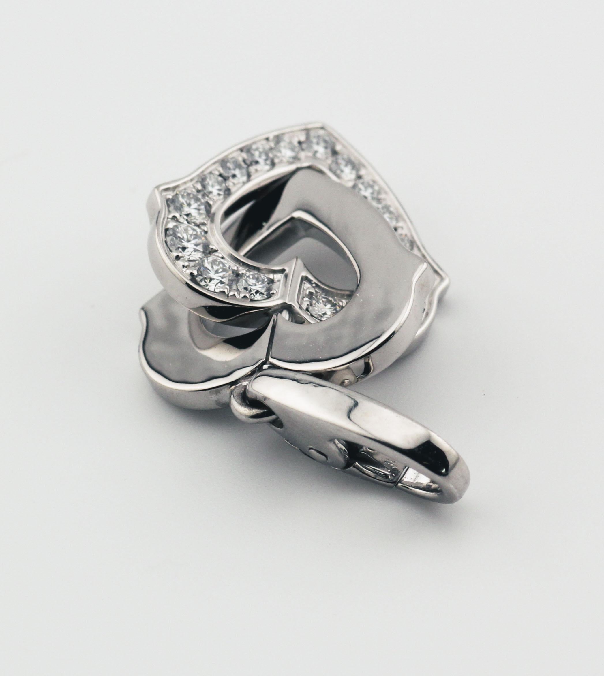 Women's or Men's Cartier Diamond 18K White Gold Double Heart Logo Charm Pendant For Sale