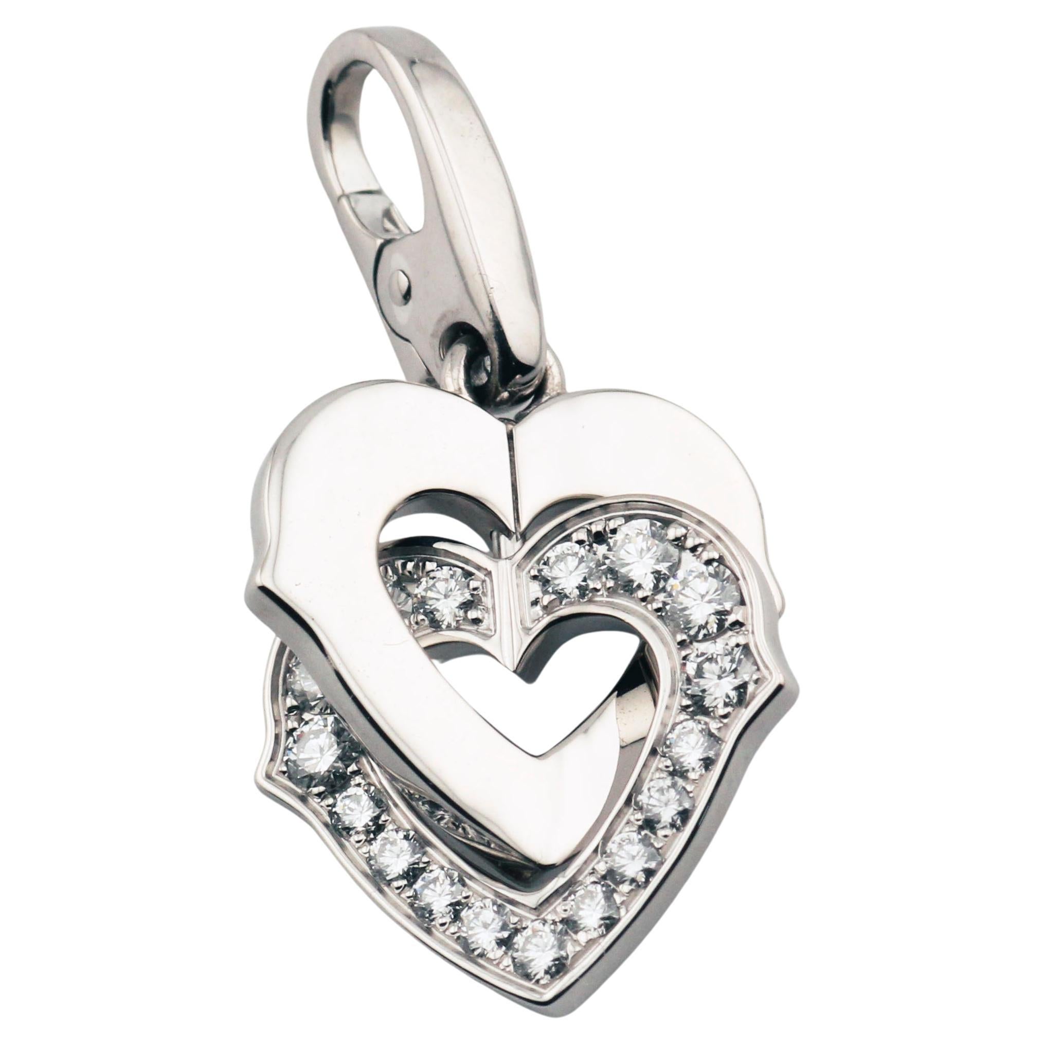 Cartier Diamond 18K White Gold Double Heart Logo Charm Pendant