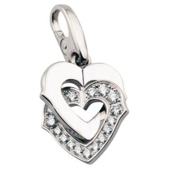 Cartier Diamond 18K White Gold Double Heart Logo Charm Pendant