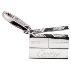 Vintage Cartier Diamond 18K White Gold Enamel Limited Edition Clapperboard Charm Pendant