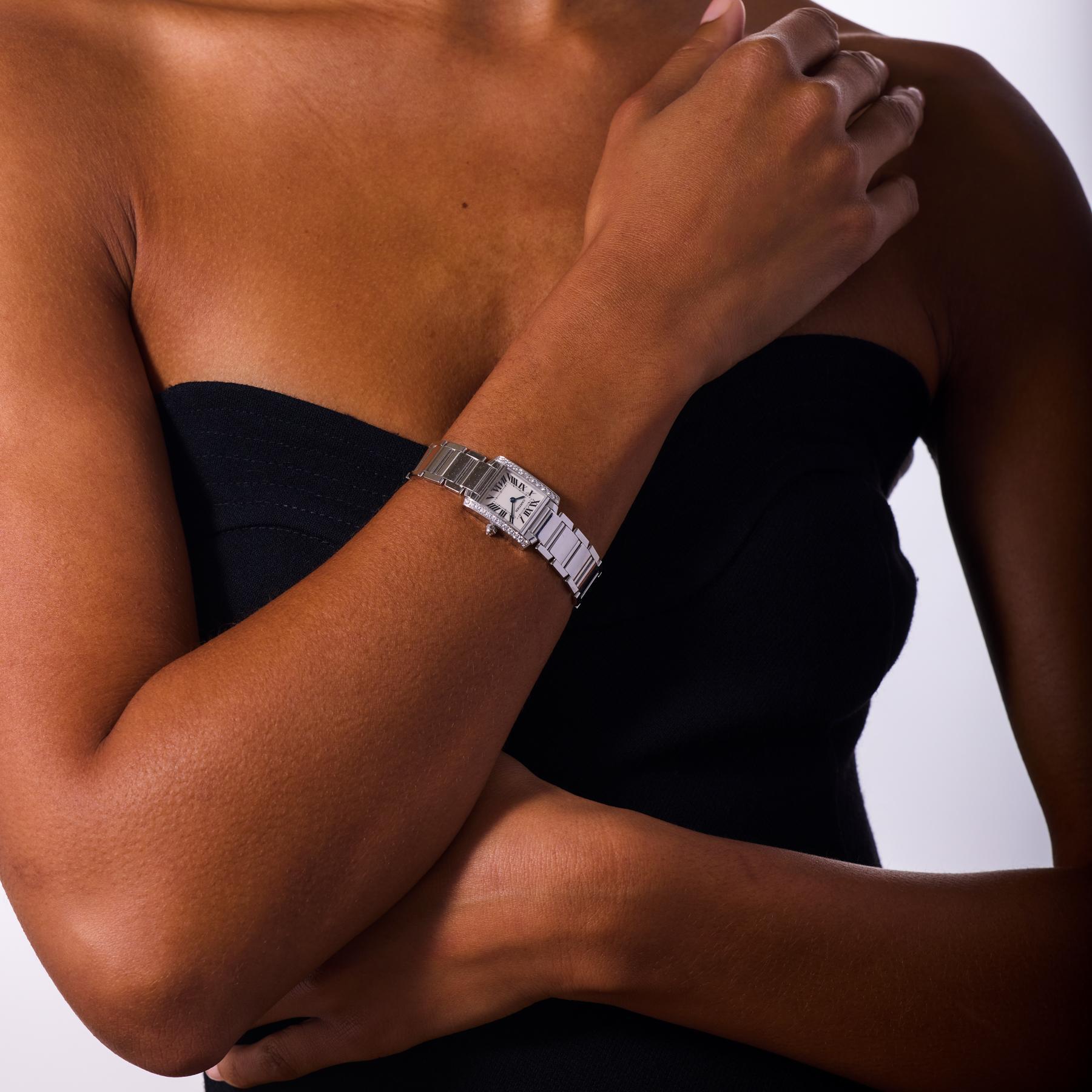 Reloj Cartier Francaise diamante oro blanco 18k Corte brillante en venta