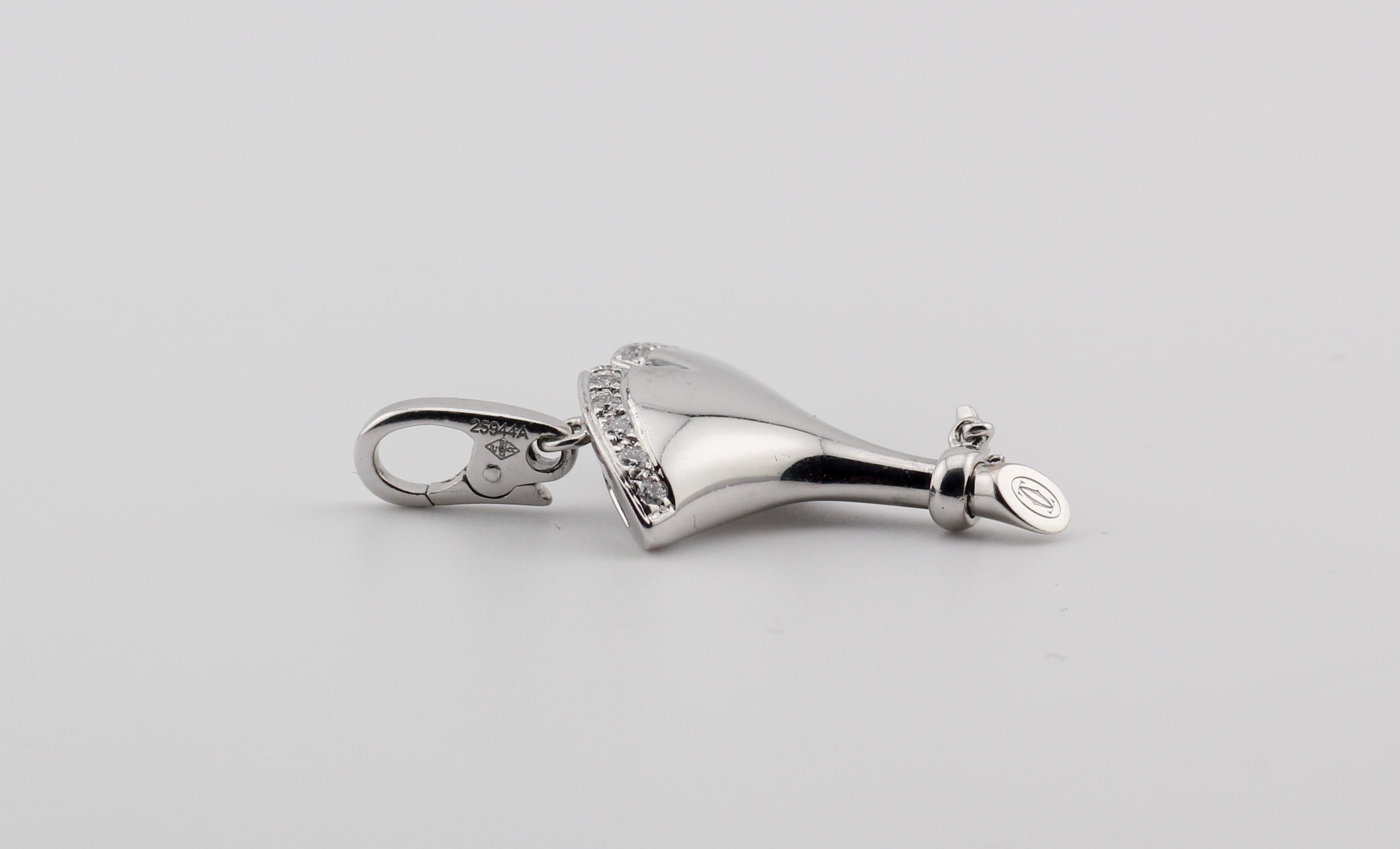 Brilliant Cut Cartier Diamond 18K White Gold Gingko Leaf Charm Pendant