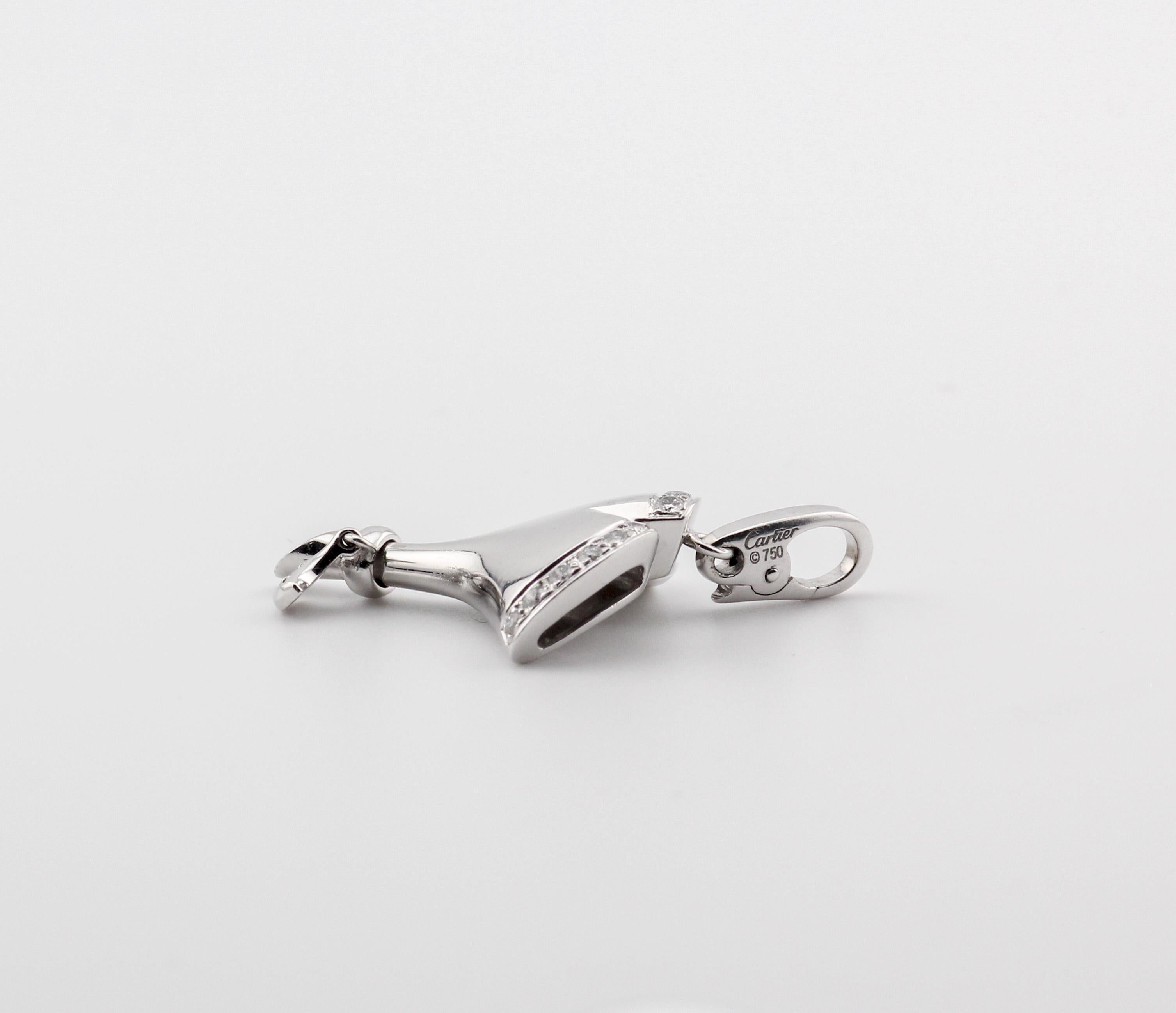 Cartier Diamond 18K White Gold Gingko Leaf Charm Pendant In Good Condition For Sale In Simpsonville, SC