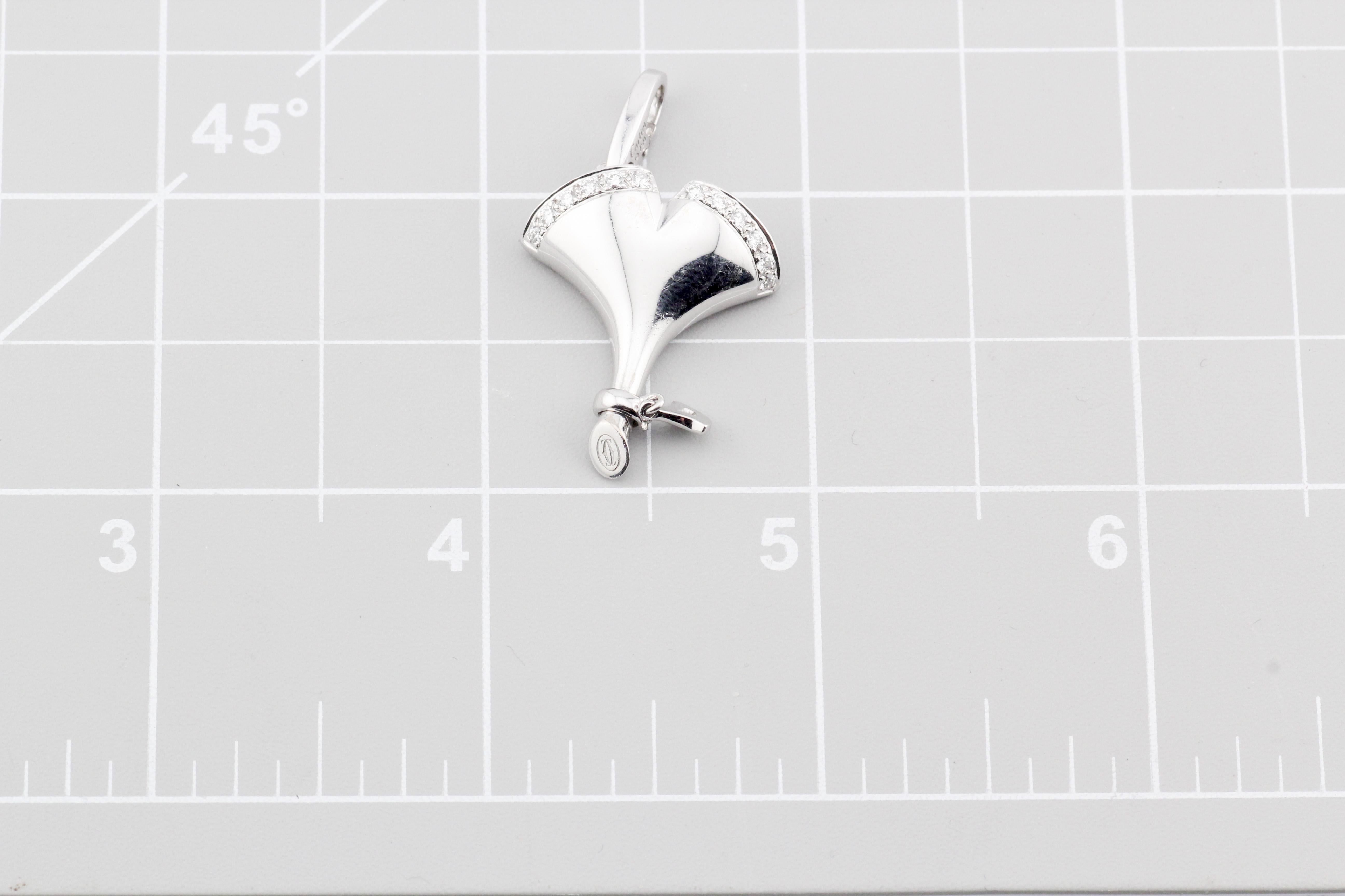 Cartier Diamond 18K White Gold Gingko Leaf Charm Pendant For Sale 1