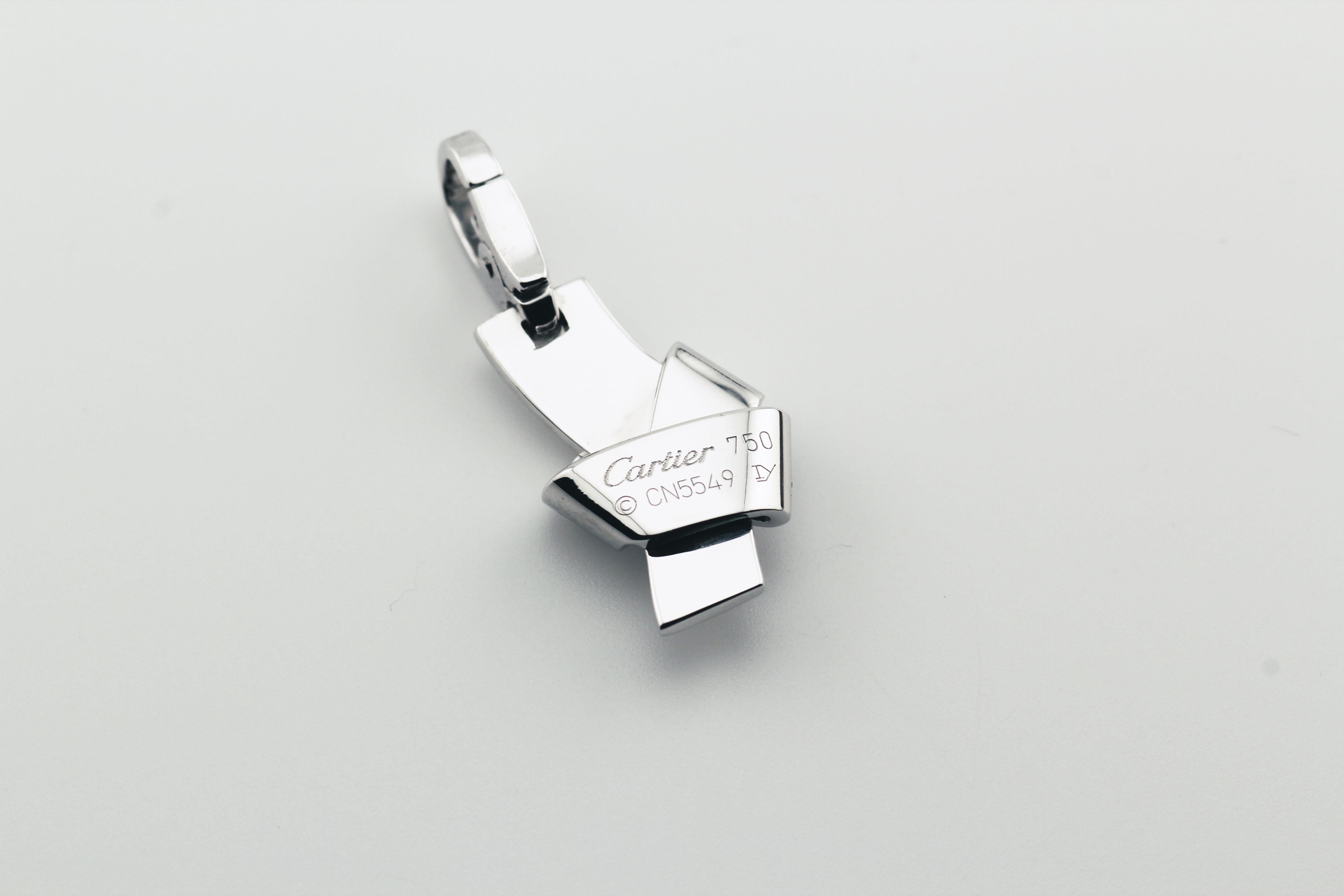 Cartier Diamond 18K White Gold Knot Charm Pendant In Good Condition In Simpsonville, SC