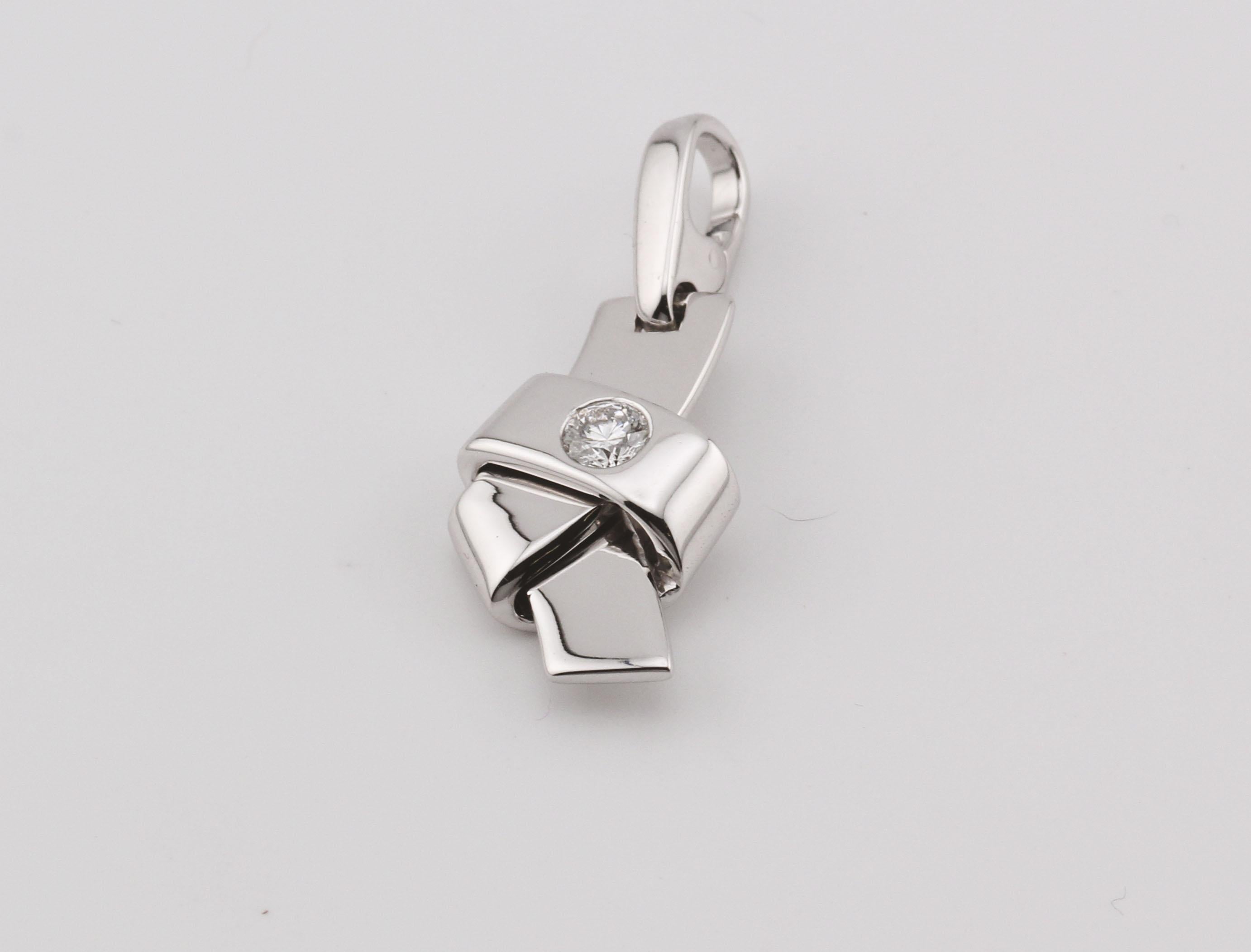 Women's or Men's Cartier Diamond 18K White Gold Knot Charm Pendant For Sale